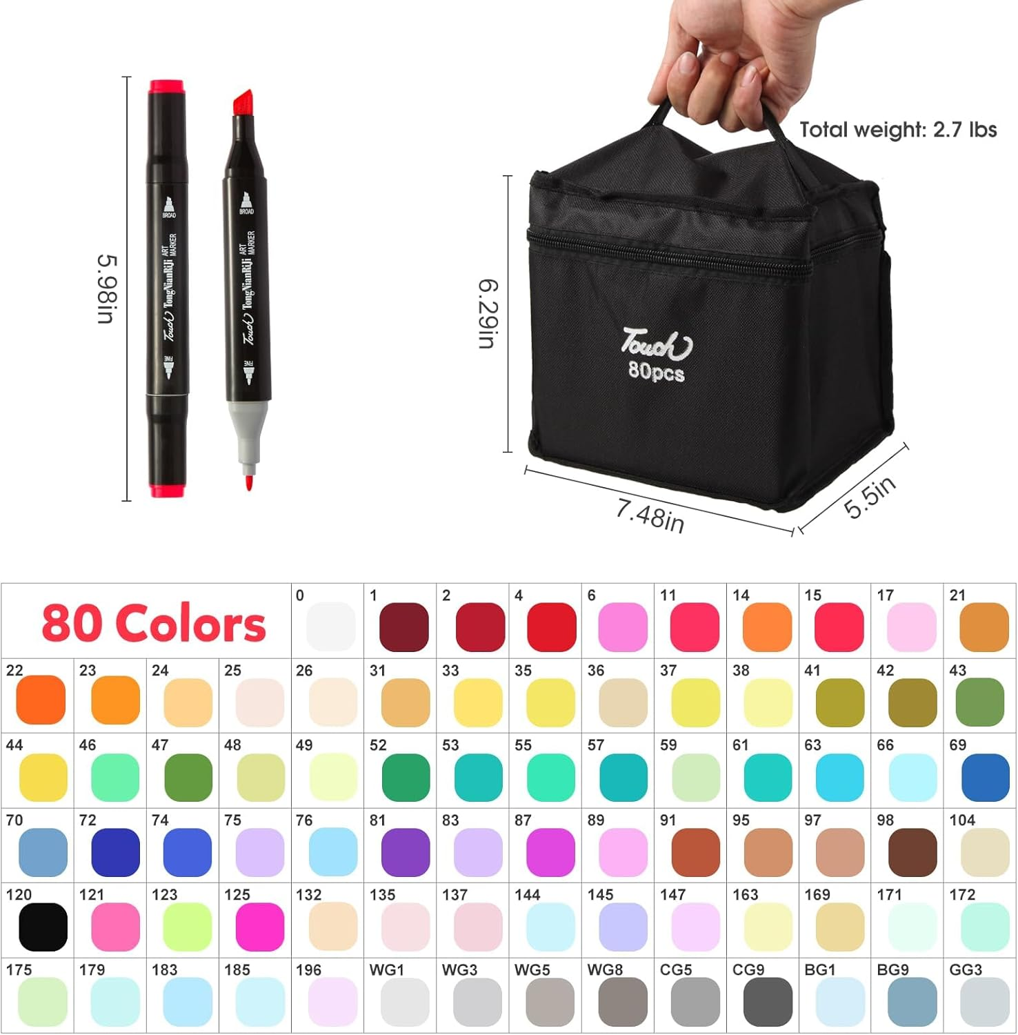 80 Colors Dual Tips Alcohol Markers, Art Markers Pens with Pen Holder, Permanent Sketch Markers Set for Kids Adults Coloring, Painting, Sketching, Illustrations image number 1