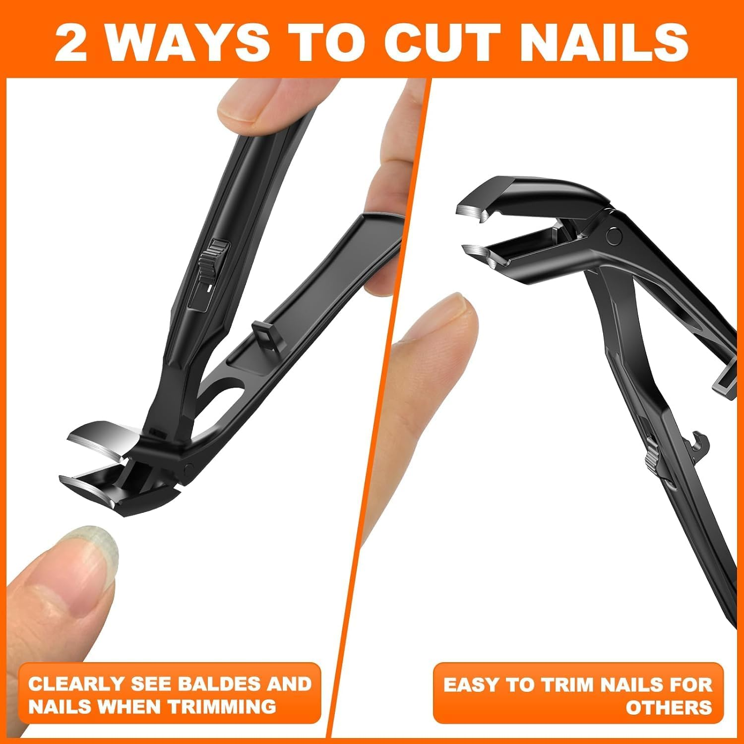 Toenail Clippers for Thick Nails for Seniors, Angled Head Large Toe Nail Clippers with Catcher,Heavy Duty Fingernail Clippers with Wide Opening Nail Cutter Men & Women, Black