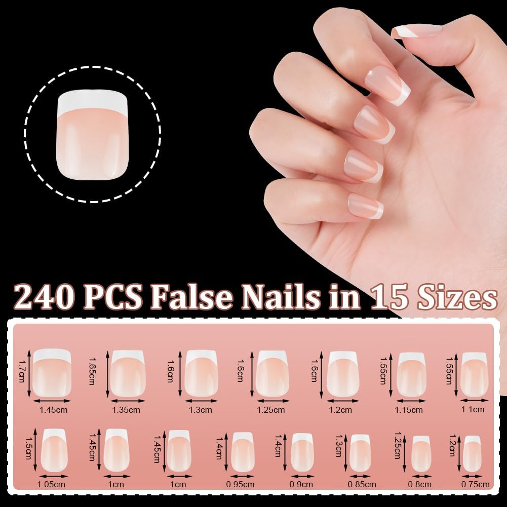 BUTBU Pack of 240 French False Nails, Glossy Gl&auml;nzend Ballerina Nails to Apply to French Nails, Reusable, Full Coverage for Women and Girls image number 3