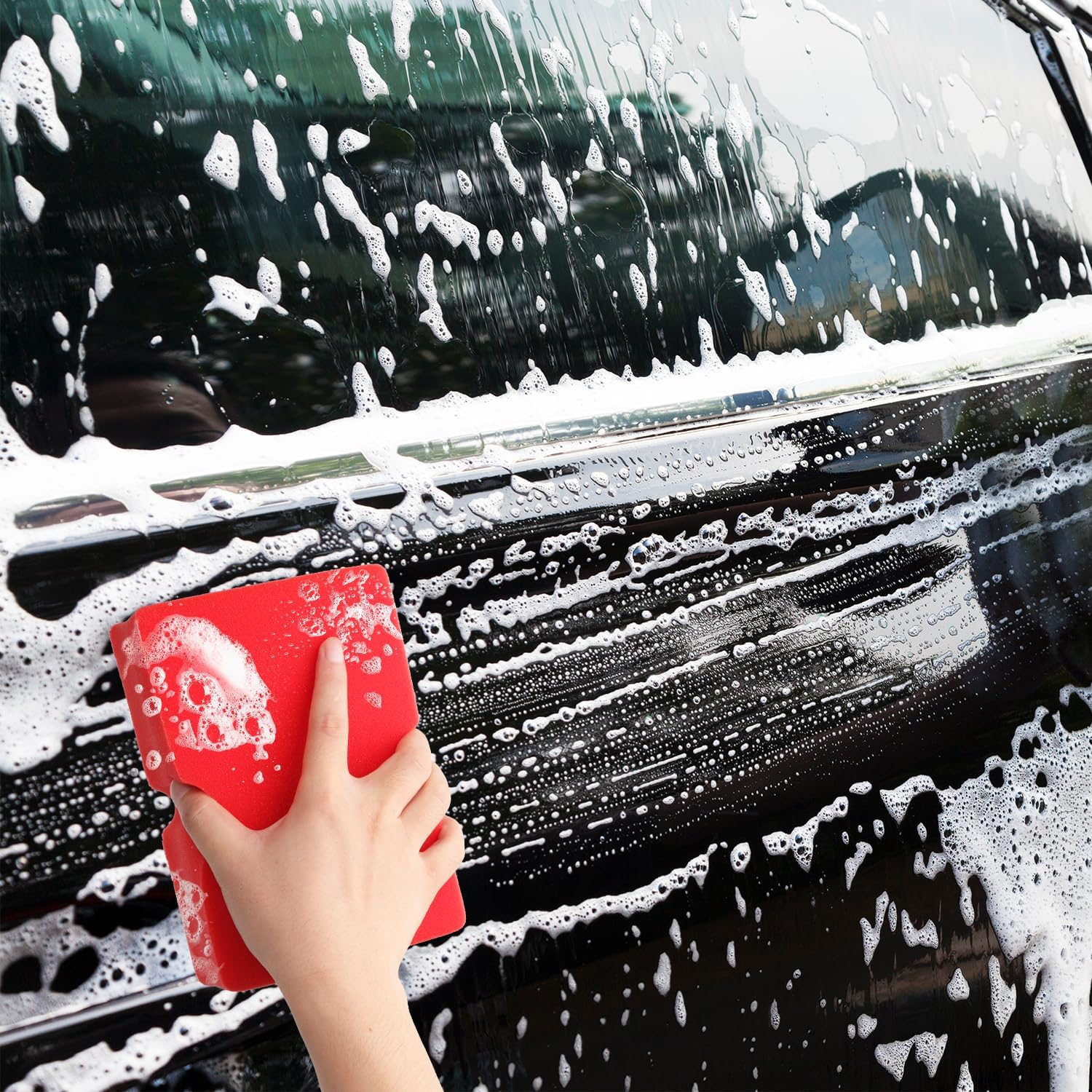 Car Wash Sponge, Non Scratch Car Sponges Soft Rinseless Foam Sponge for Detail Car Washing Cleaning (Red) image number 4