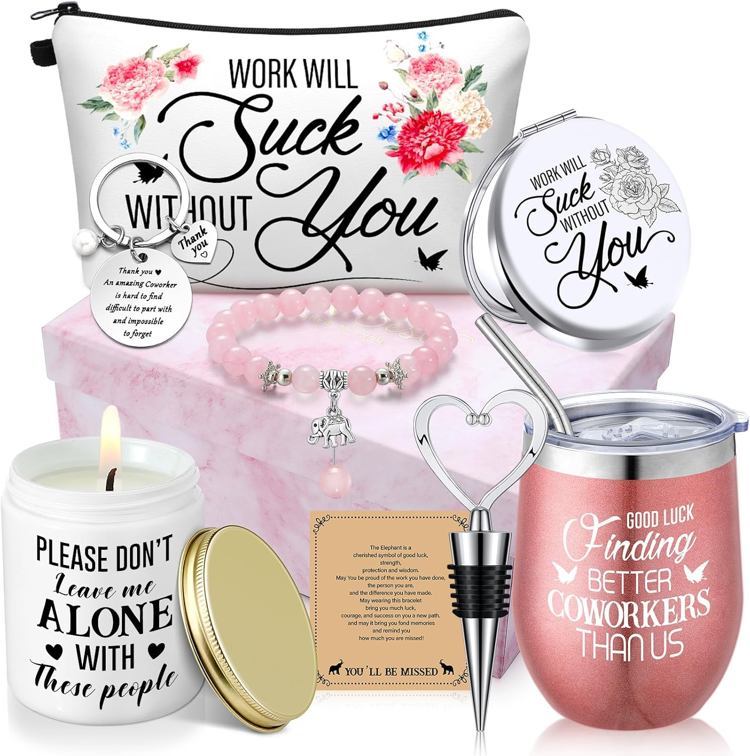 Perthlin 11 Pcs Thank You Gifts Sets for Women 12 Oz Tumbler Cosmetic Bags Candle Bracelet Keychain Card Appreciation Gift for Employee Teachers, Nurses, Coworkers, Boss, Leadership, Friends(Purple)