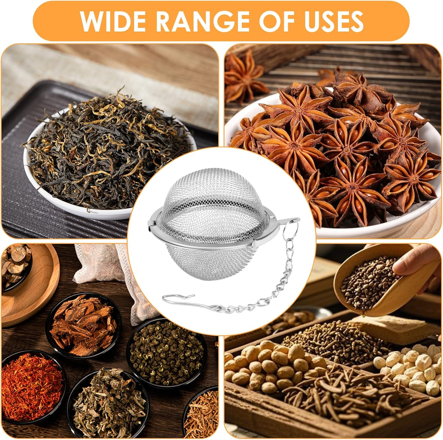 2 Pcs Stainless Steel Mesh Tea Balls, 4.5Cm & 5.5Cm Fine Mesh Tea Ball Infusers for Loose Leaf Tea, Herbs & Spices - Reusable, Durable & Dishwasher Safe (Silver) image number 2