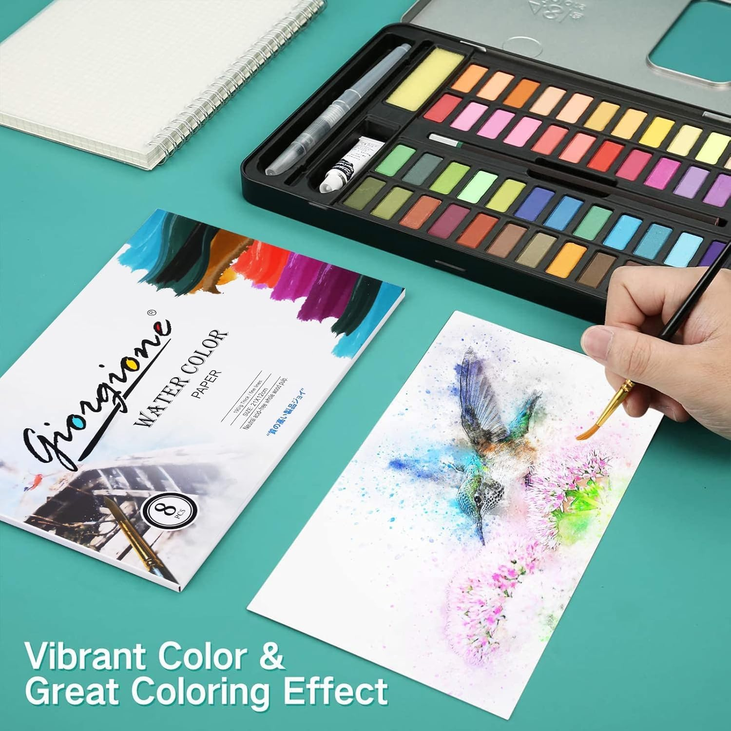 Zarmanuae Watercolour Paint Set, 48 Colors in Portable Box with Watercolour Papers, Brushes, and Tools, Travel Watercolour Set Ideal for Artists, Hobbyists, Kids and Beginners image number 5