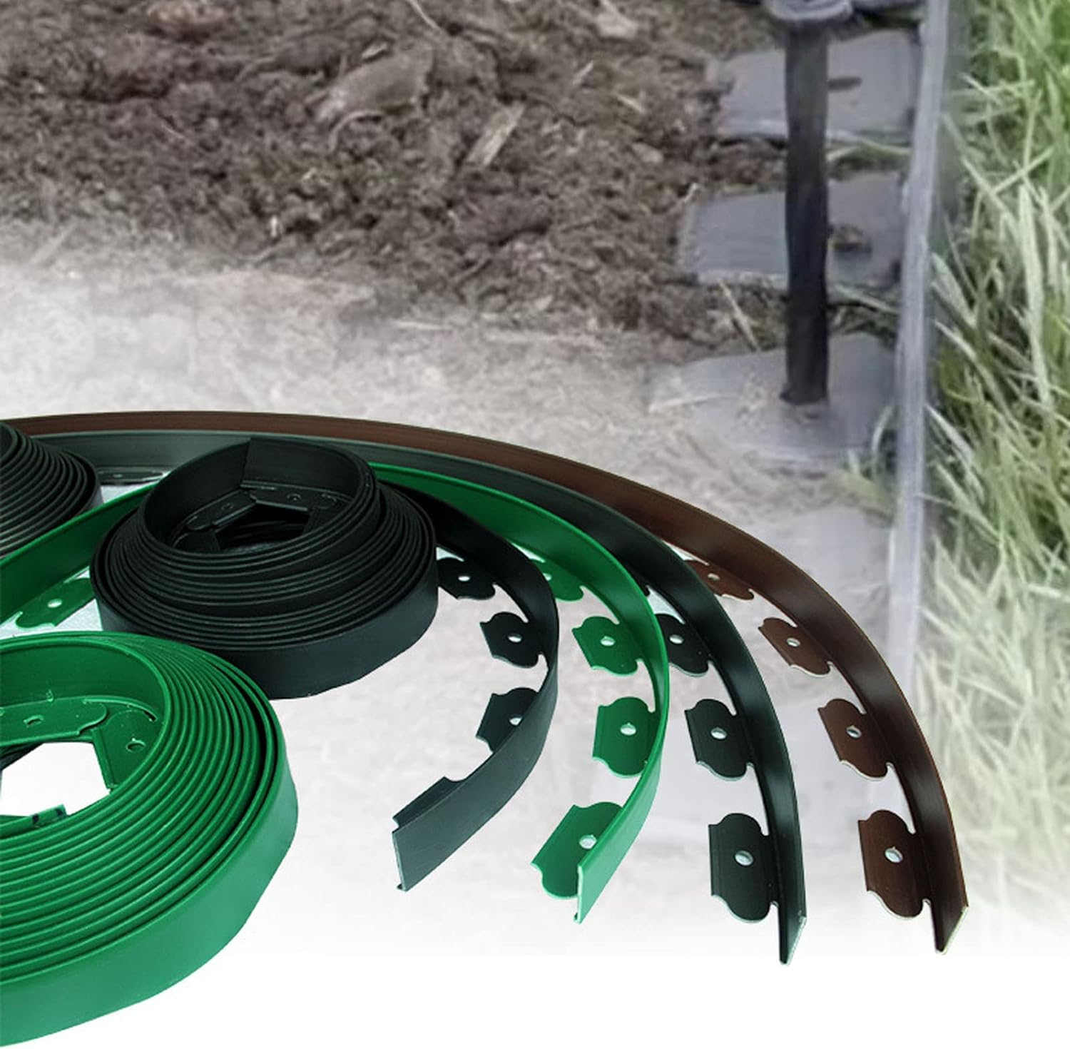 Tall Wall Landscape Edging, Lawn Edging Kit for Landscaping Flower Gardens, with 15 Spikes, Suitable for All Soil Types, Villa, Lawn, Vegetable Garden (Black) - Coffee image number 5