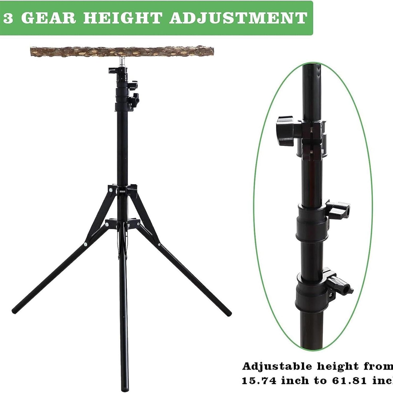 Adjustable Bird Perch Stand - Height-Extendable Parrot Training Stand | Natural Wood Bird Rest, Indoor Outdoor Grooming Perch, Sturdy Wooden Play Gym, Multi- Aviary, Freestanding Perch image number 5