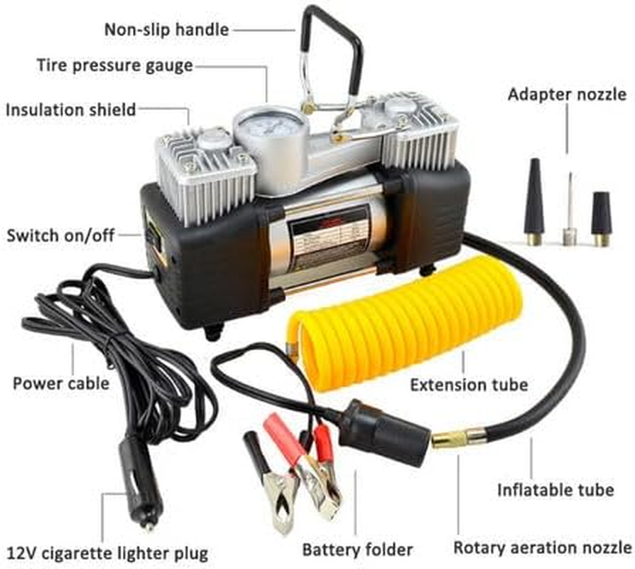 Portable Car Air Compressor Kit, 12V Heavy Duty Tyre Inflator with Tool Set, Storage Case