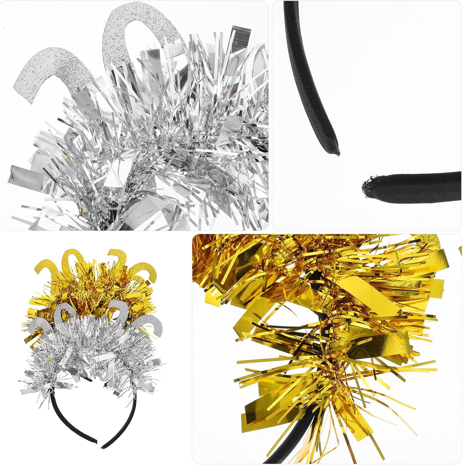 LOGOFUN 2PCS New Year Eve Headband 2026 Tassal Head Boppers for Graduation Festival Party Favors and Hair Accessories - Golden & Silver image number 5