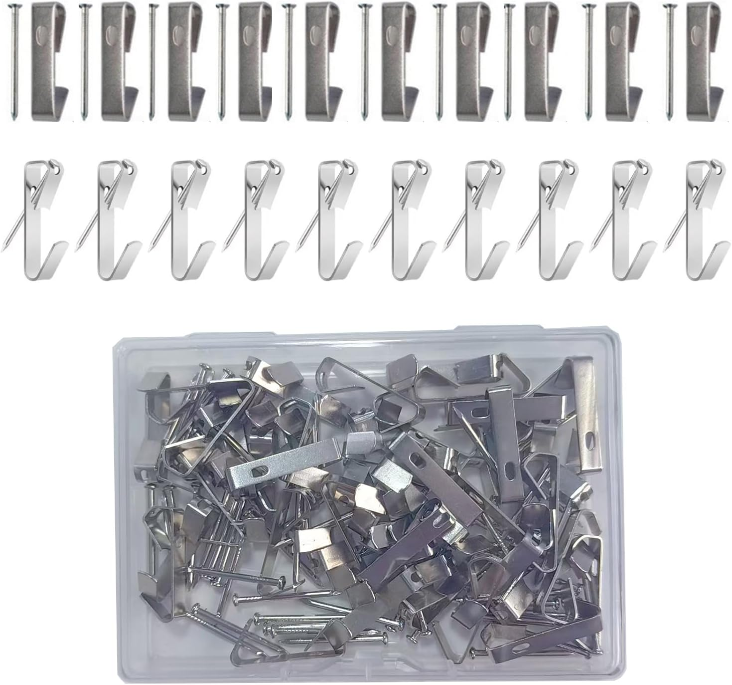 Roczential 50Pcs Picture Hooks for Wall Hanging Kit with Nails 30 Lbs Picture Rail Hooks for Photo Frames, Includes Sawtooth/D Ring/Screw Eyes, Ideal for Drywall Home & Office(Gold)