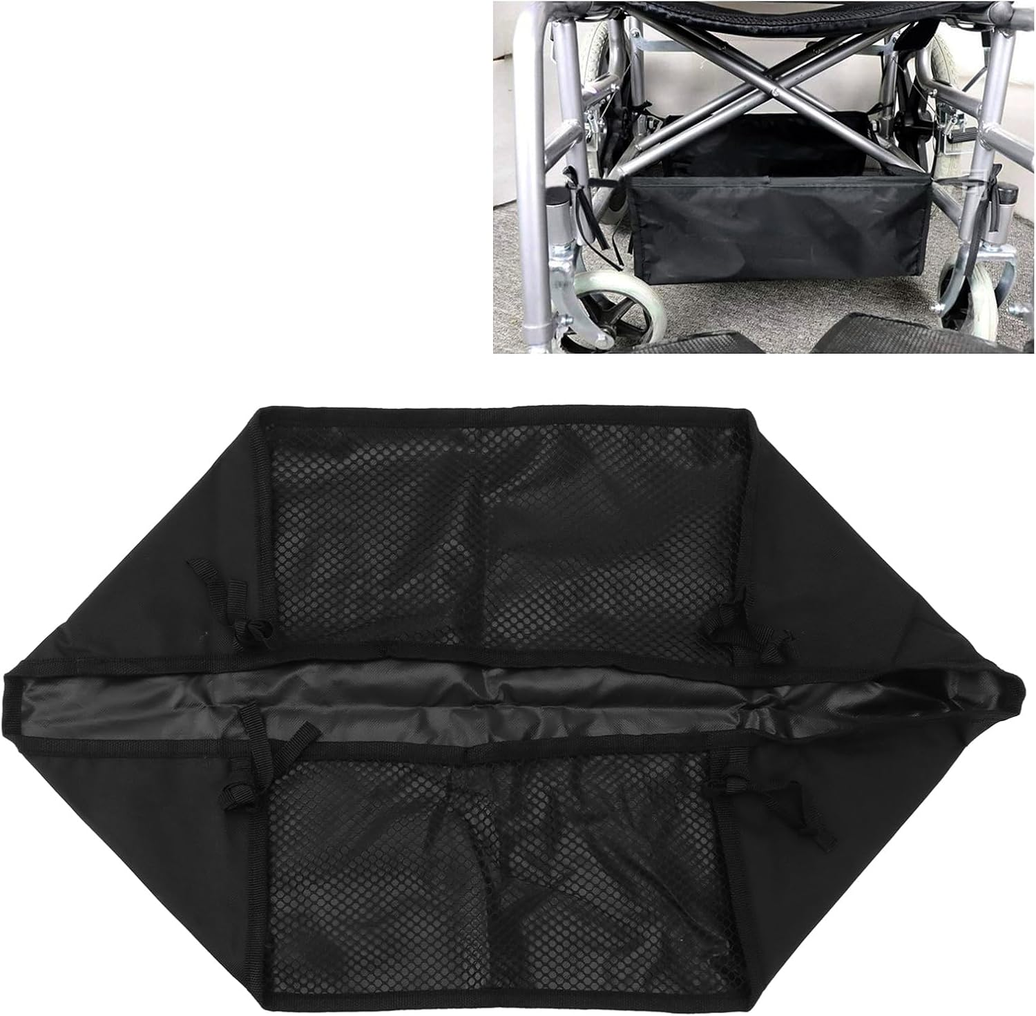 Wheelchair Basket, under Wheelchair Bag, Wheelchair underneath Bag 600D Oxford Cloth, Movable under Seat Basket for Rollator Walker Black image number 2