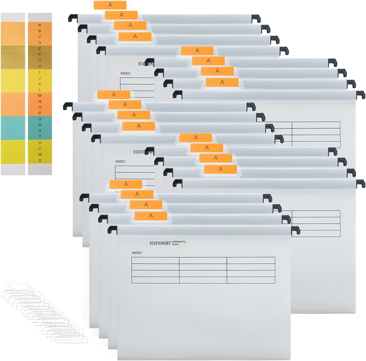 20PC White PP Filing Cabinet A4 Suspension Files Hanging Files Folders with Tabs and Inserts, Filing Cabinet Haning File for Office School Desktop File Storage, File Classification (White) - 20, 5 Colors image number 2