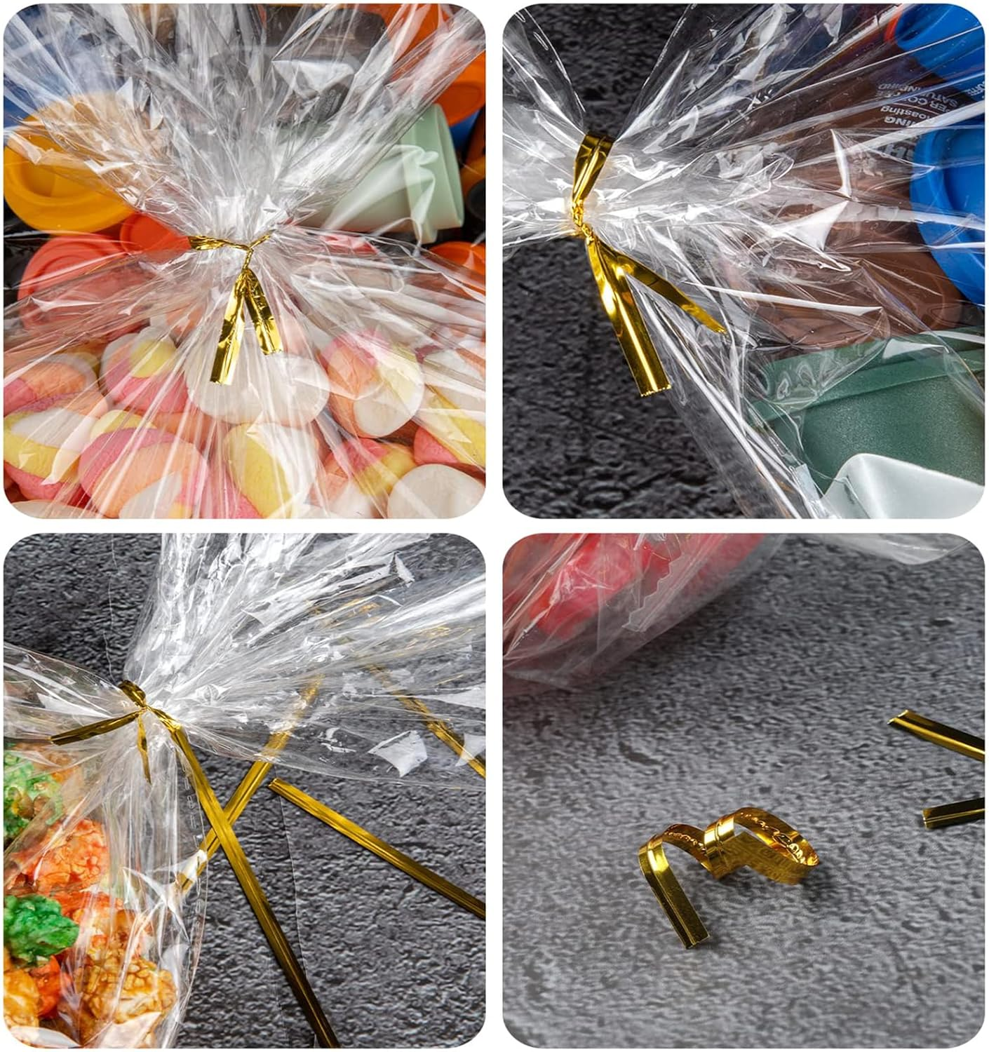 100PCS Ling-Luo Clear Cellophane Bags, 10Cmx15Cm Small Treat Bags with Twist Ties for Cake Pops, Candy, Goodies, Rice Crispy Treats, Favors, Birthday Party (4'' X 6'') image number 3