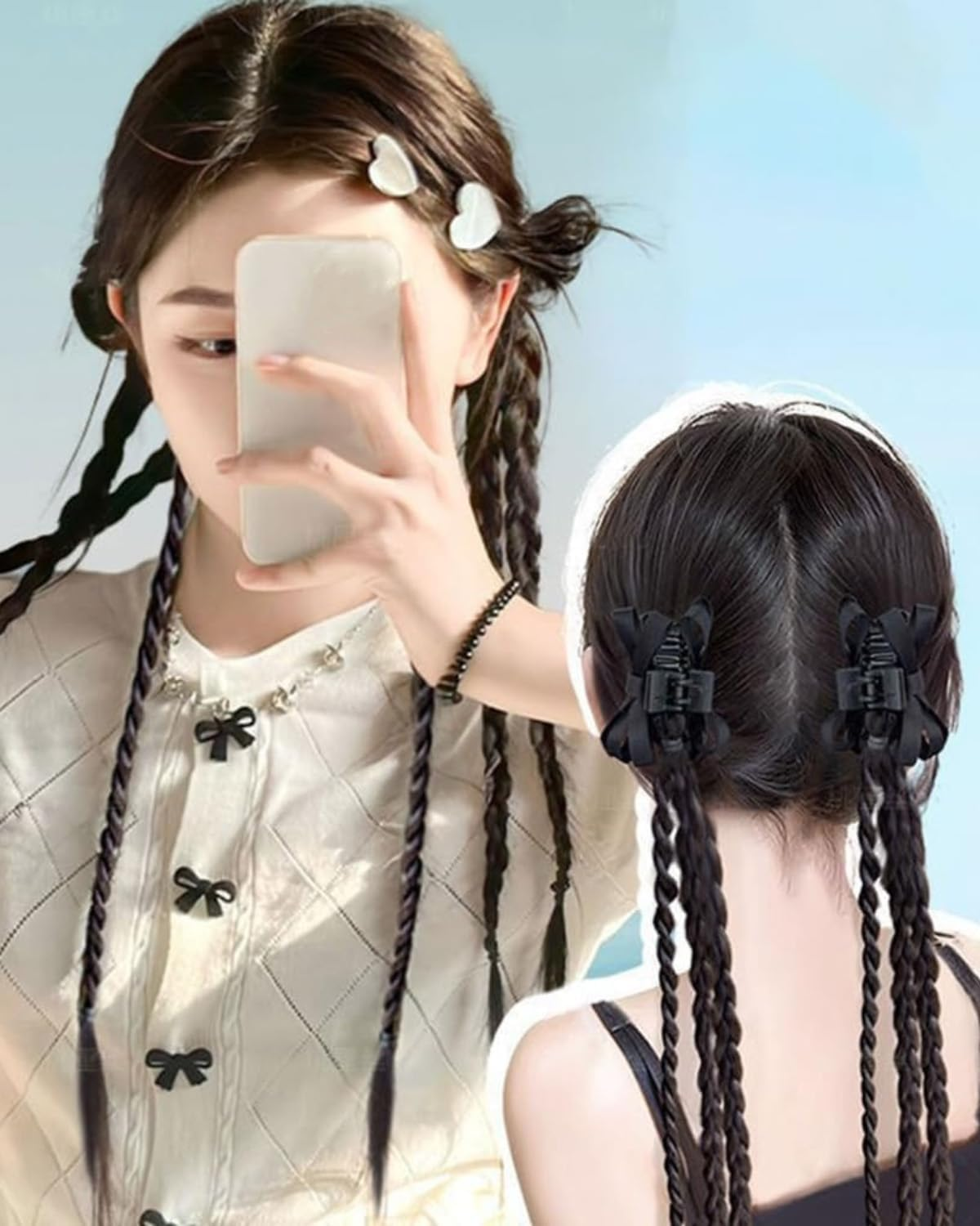 TPZORJX Pack of 2 Women'S Hair Bows - Boxer Braids, Bow Hair Clip, Hair Bow with Thin Bands for Women Girls Children image number 3