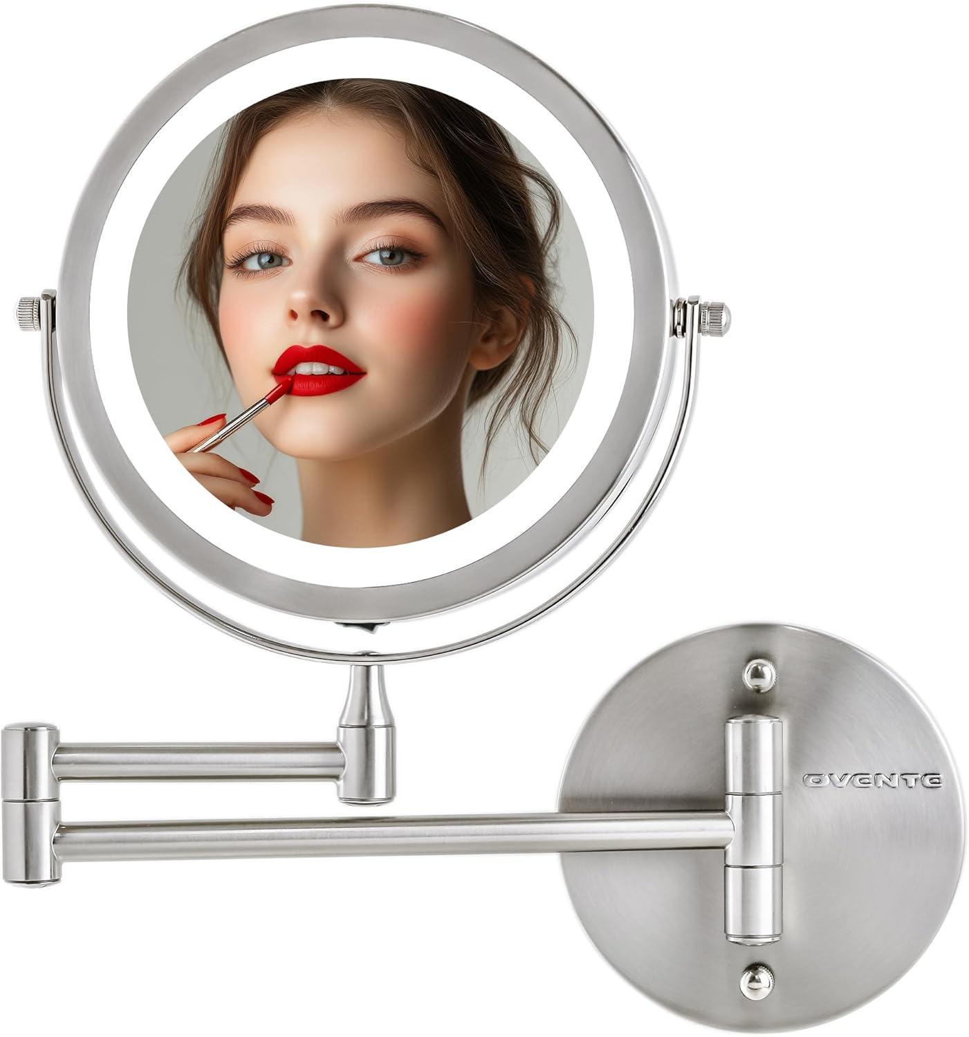 Ovente Wall Mount Make up Mirror, LED Lighted, 1X/10X Magnification, 7.0 Inch, Nickel Brushed (MFW70BR) image number 3