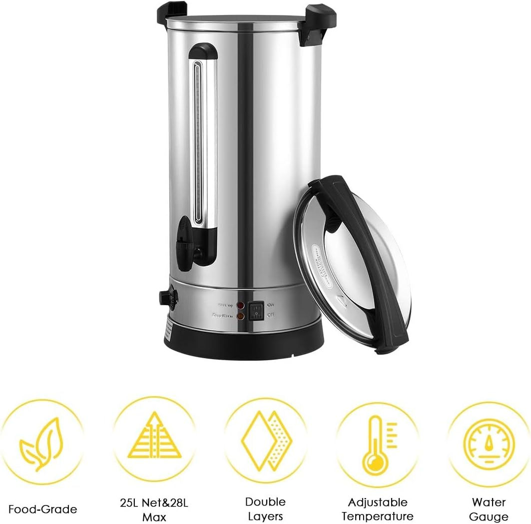 Maxkon 28L Hot Water Urn,2000W Stainless Steel Electric Hot Beverage Dispenser with Boil Dry Protection,Quick Brew Commercial Coffee Urns Percolator Electric for Gatherings - 20L image number 5
