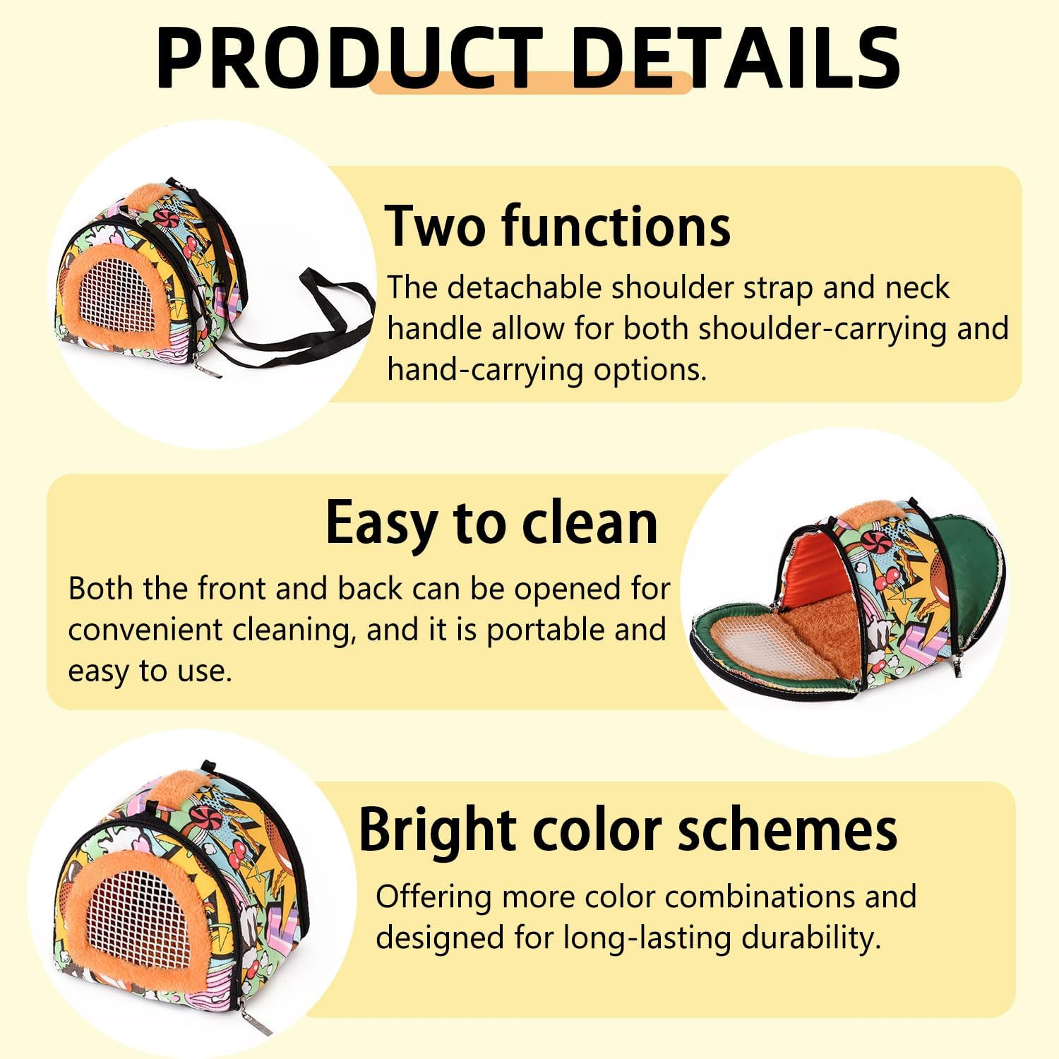 Small Animal Carrier Bag - Handheld/Adjustable Shoulder Strap Pet Carrier, Portable Foldable for Travel, Vet Visits, Daily Outings (Guinea Pigs, Rabbits, Hamsters & Small Pets)