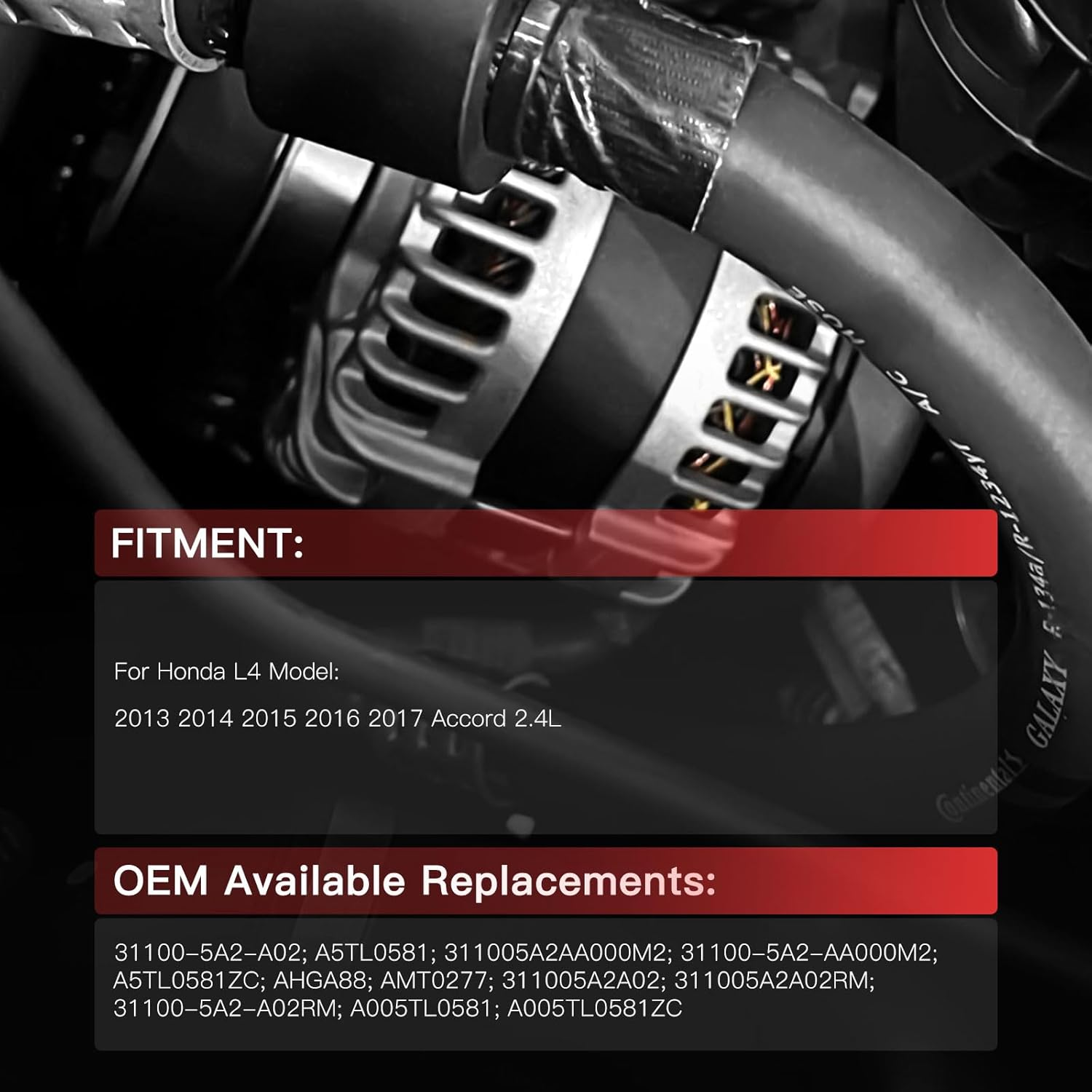 Alternator Compatible with 2013-2017 for Honda for Accord 2.4L Alternator High Output Replace 13080 image number 1