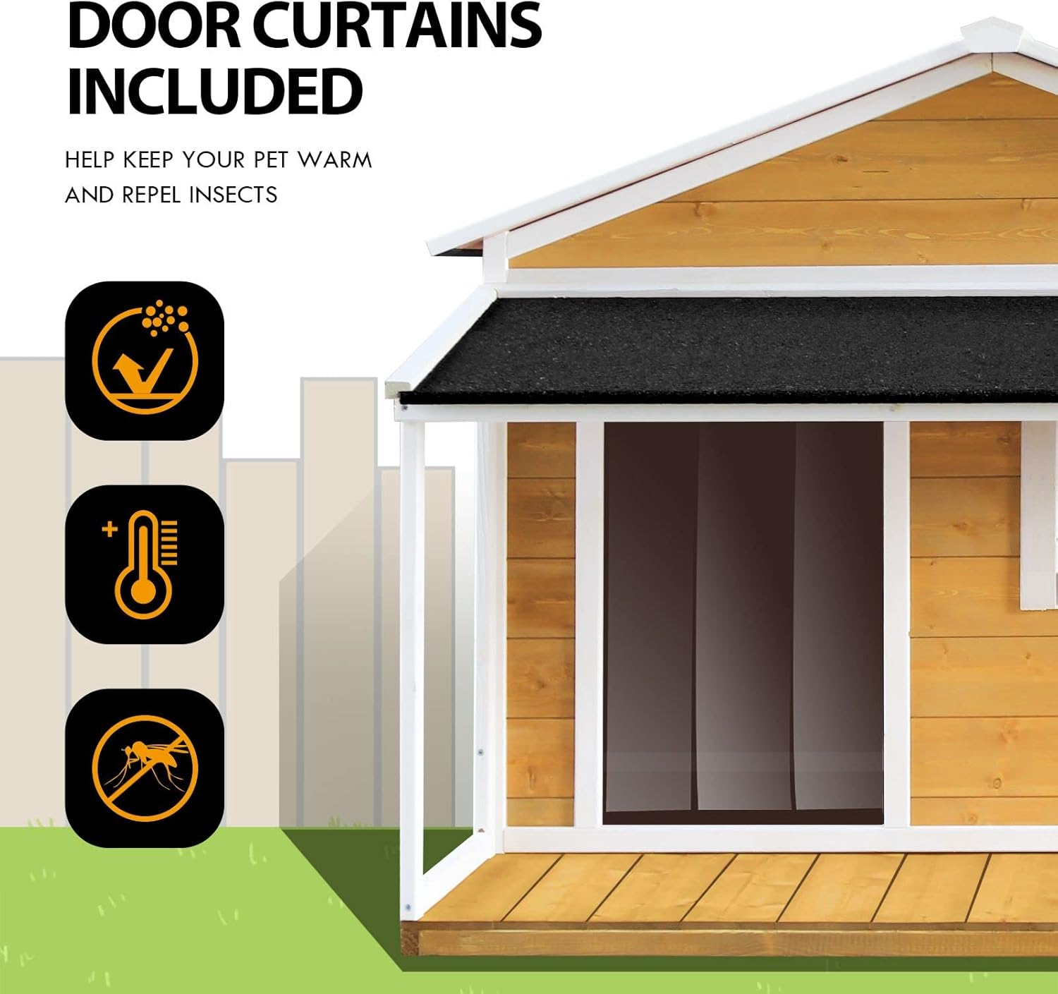 Wooden Dog House Kennel Raised Puppy Pet Shelter Home Outdoor inside with Porch Window Door Asphalt Roof XL image number 1