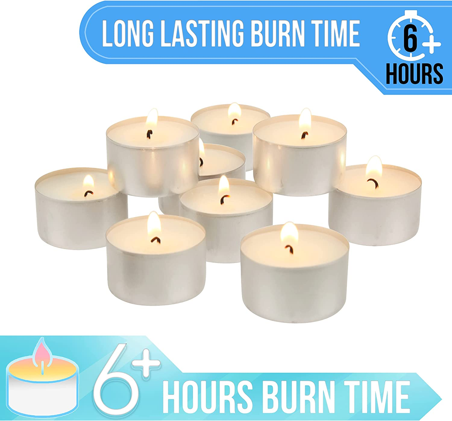 Stonebriar 300 Pack Unscented Tea Light Candles with 6-7 Hour Extended Burn Time, White, 300 Count image number 5