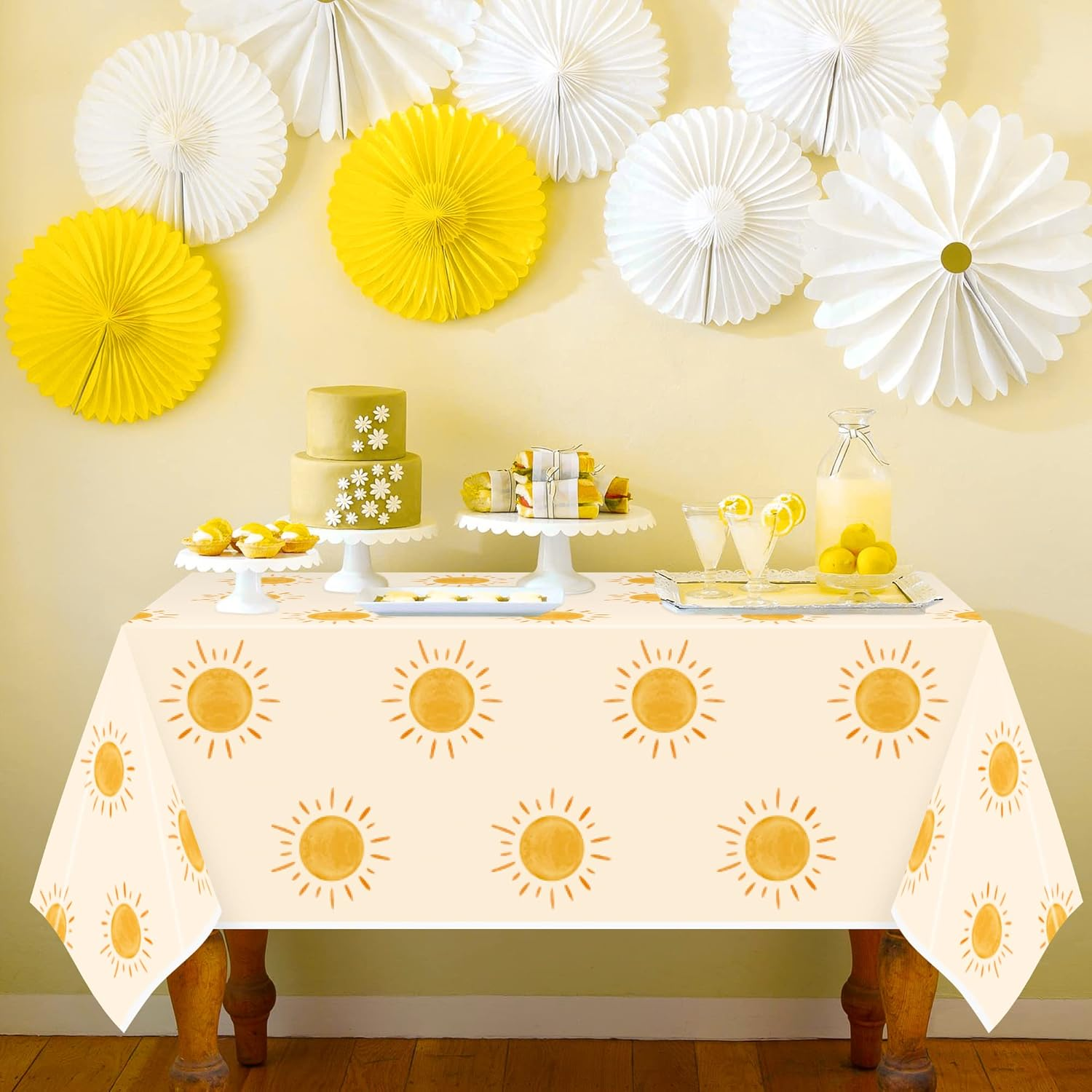 3Pcs Boho Sun Birthday Party Tablecloths Boho Hippie Sunshine Disposable Plastic Waterproof Rectangular Table Covers First Trip around the Sun Party Decorations Baby Shower Supplies image number 1