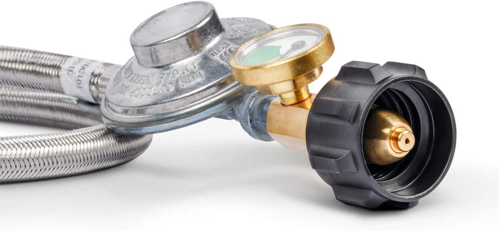 Gassaf 3FT Propane Regulator with Hose,Stainless Steel Braided Propane Gas Regulators and Gauges Suitable for Most LP Gas Grill, Heater and Fire Pit Table image number 3