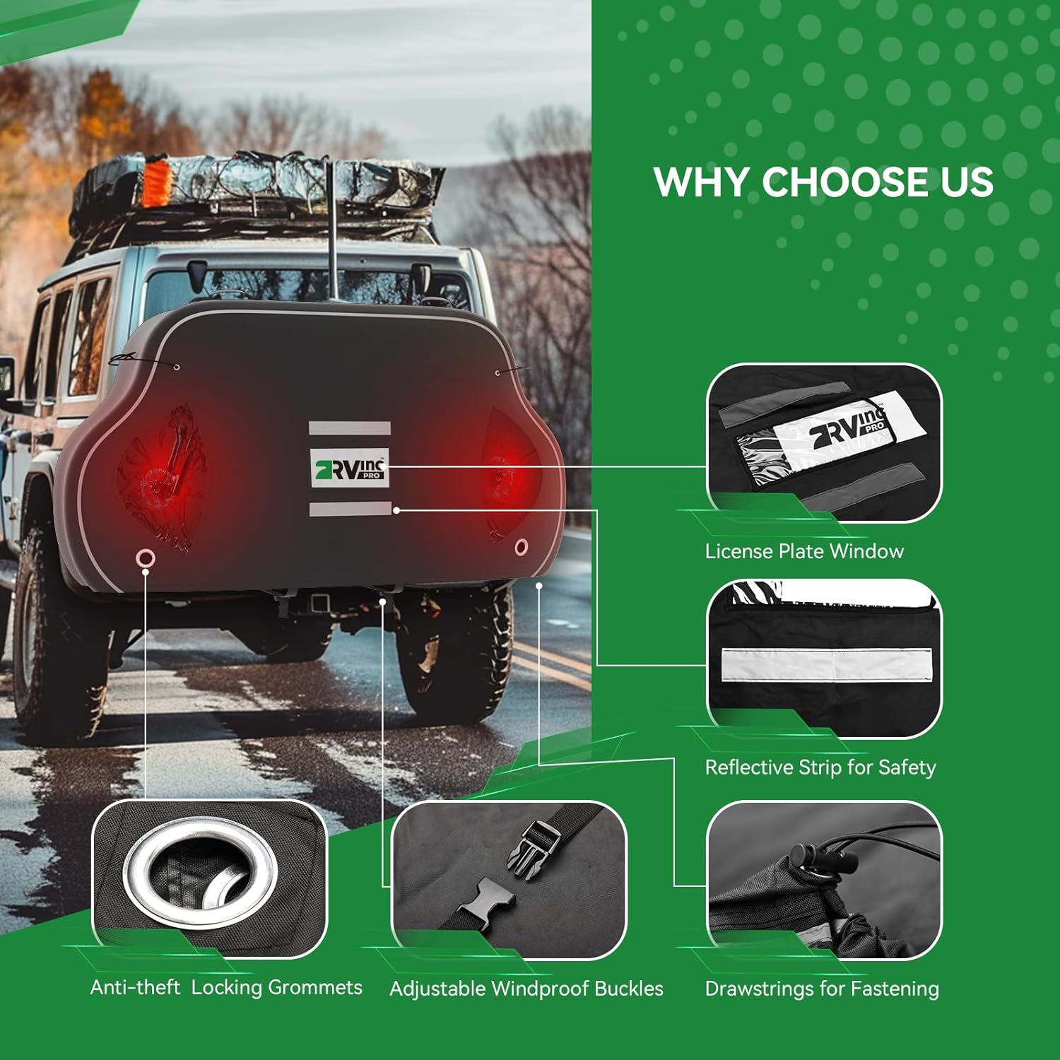 RVINGPRO Bike Cover for Transport on Rack - Bike Cover for 1 Bike on Rear Bike Rack, 600D Oxford Bicycle Cover Waterproof Outdoor Storage or Transportation for RV/ SUVS, with 2 Bungee Cords (L) image number 5