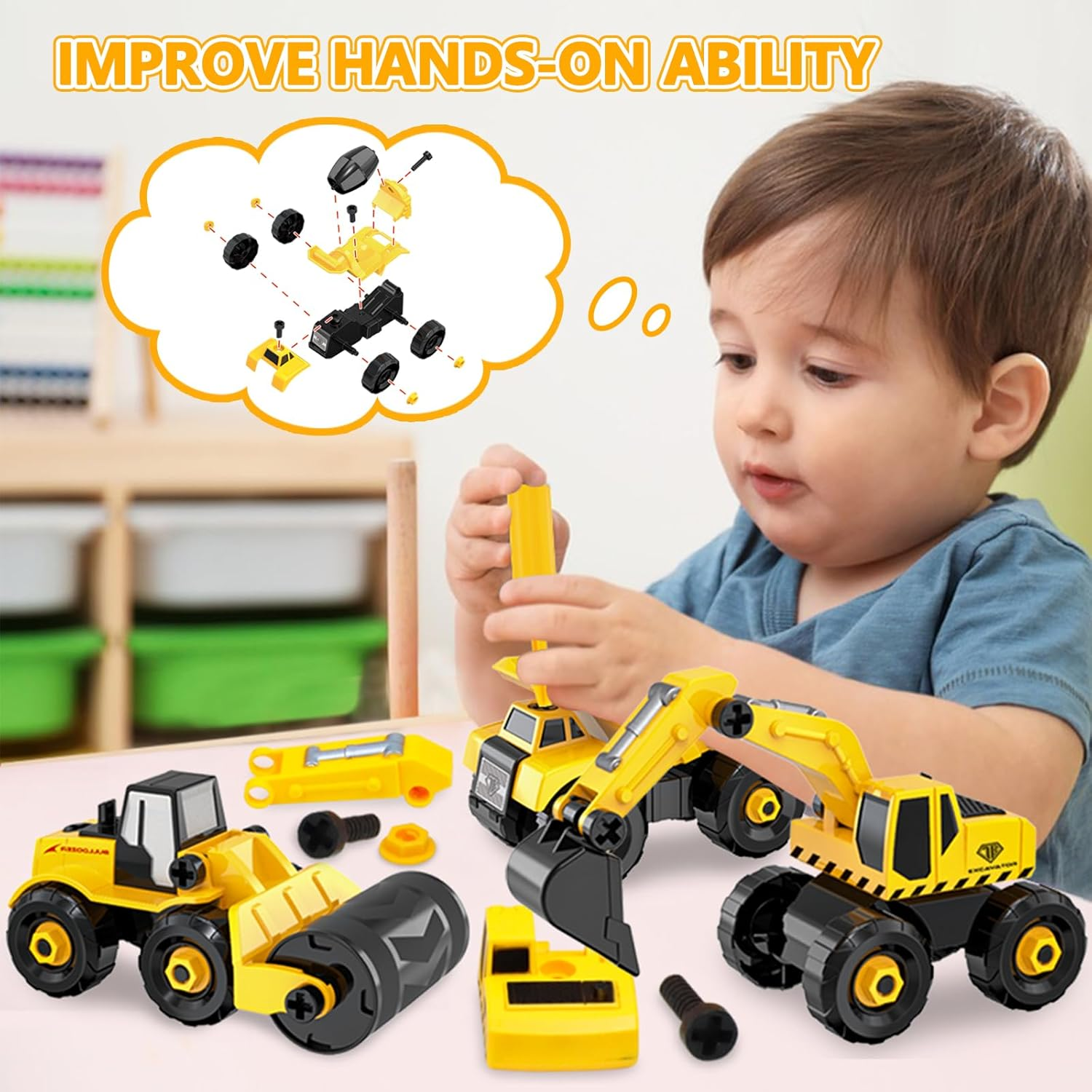 Building & Construction Toys for 3 4 5 Year Old Boys Toy, Kids Take Apart Toy Cars with Excavator Tractor Truck Electric Drill Tool, Educational Stem Toys for Kids Ages 3-5 5-8, Birthday Gifts image number 6