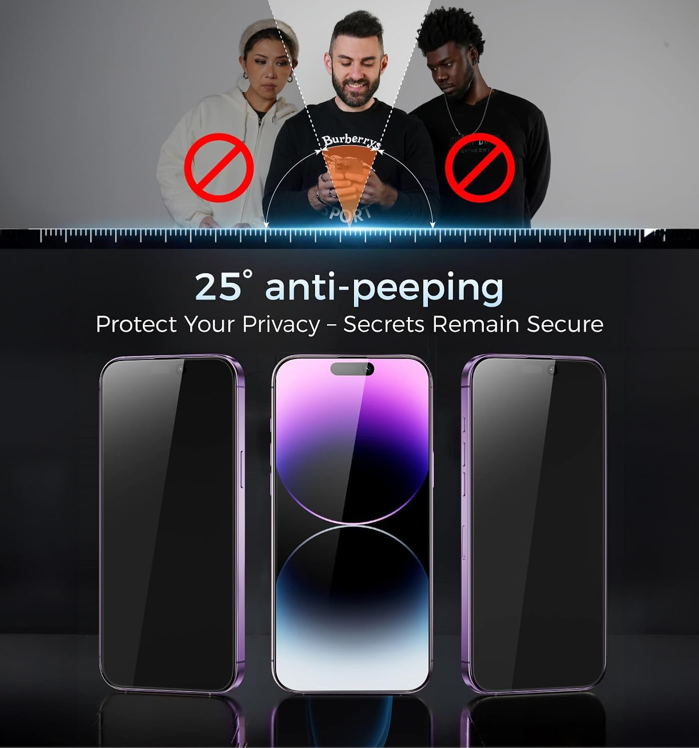 MAGIC JOHN 3Rd Gen Upgraded for Iphone 14 Pro Max Privacy Screen Protector 6.7 Inch, 25&deg;Anti-Spy Screen, Shockproof Tempered Glass, Auto Dust-Removal, Bubble Free, Easy Installation, 2 Pack image number 5