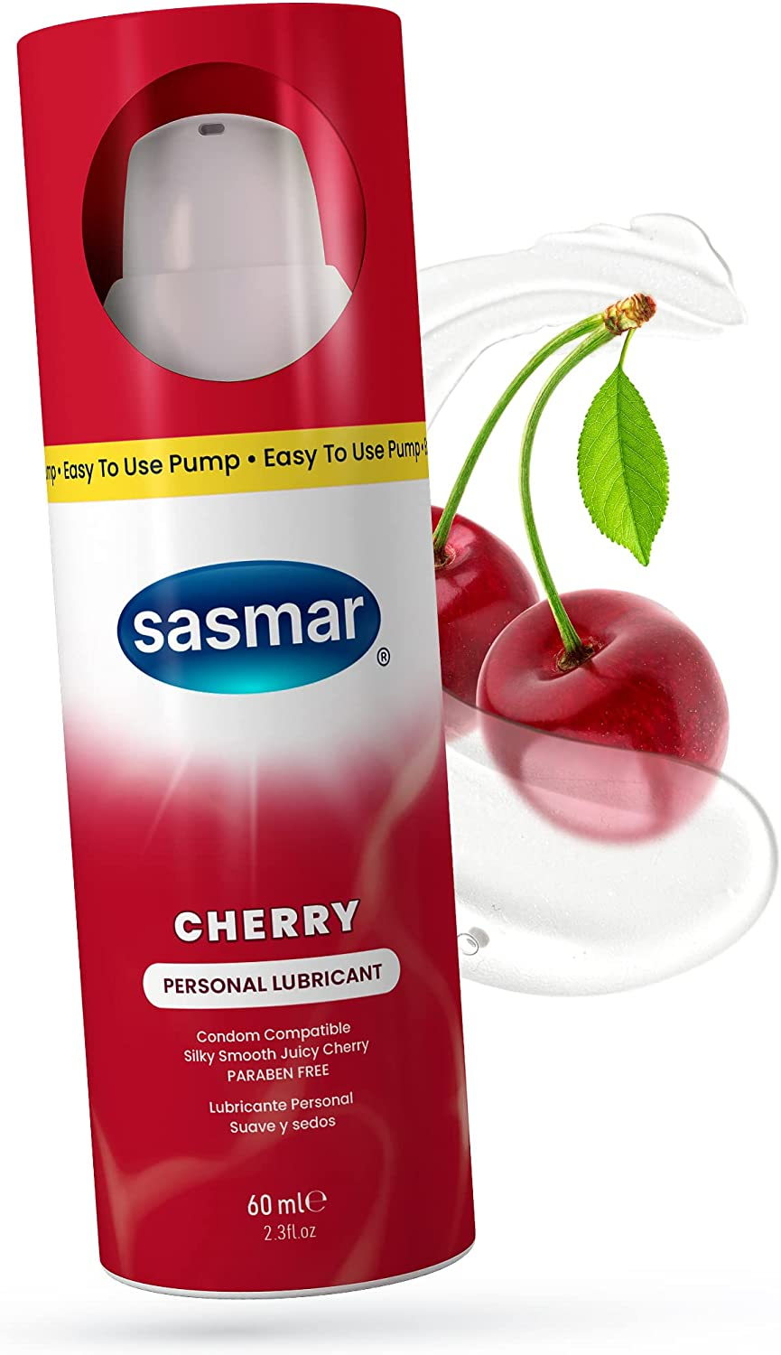 Sasmar Cherry Flavored Lubricant - Water Based Personal Lube for Men, Women - Feels Natural, Long Lasting Formula, Paraben Free, Toy-Friendly and Condom Safe, Oral Lubricant for Couples - 60 Ml image number 2