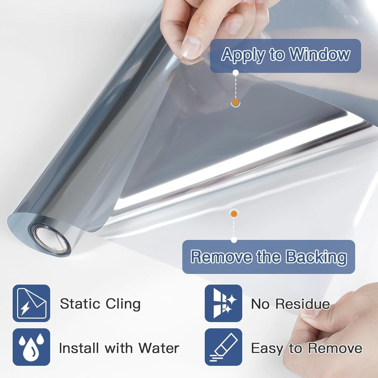 One Way Privacy Window Film (With Tool),Daytime Privacy Mirror Effect,Reflective Mirror Home Window Insulation Film,Self-Adhesive UV Sun Protection,17.5X78.7 in (Silver, 44.5X200)