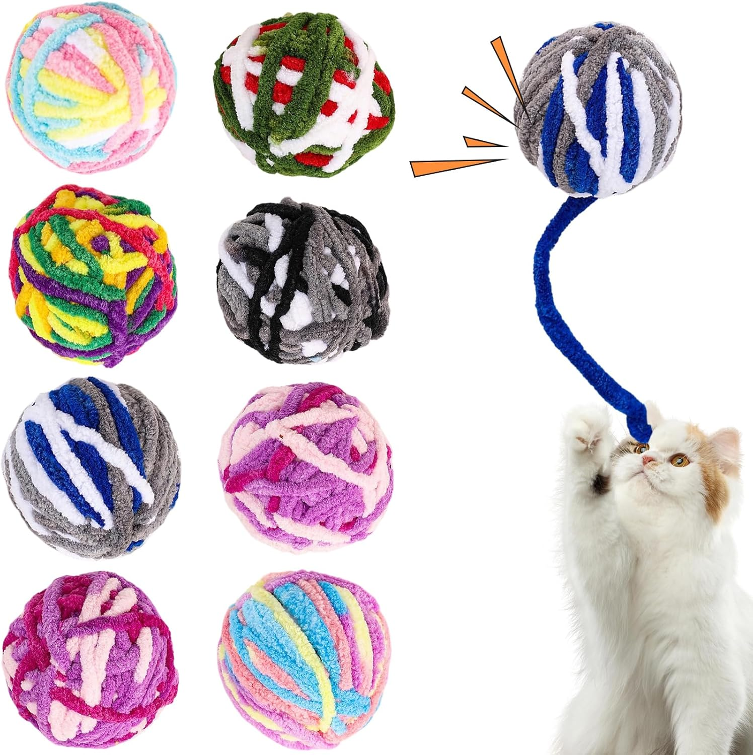 8 Pcs Cat Toys, Cat Toys, Pet Toys, Plush Yarn Balls, Sound Producing Balls, Woven Colorful Cat Toys for Self Enjoyment and Relaxation, Pet Supplies, Teasing Cat Toys, Sound Producing Teeth Grinding, image number 4
