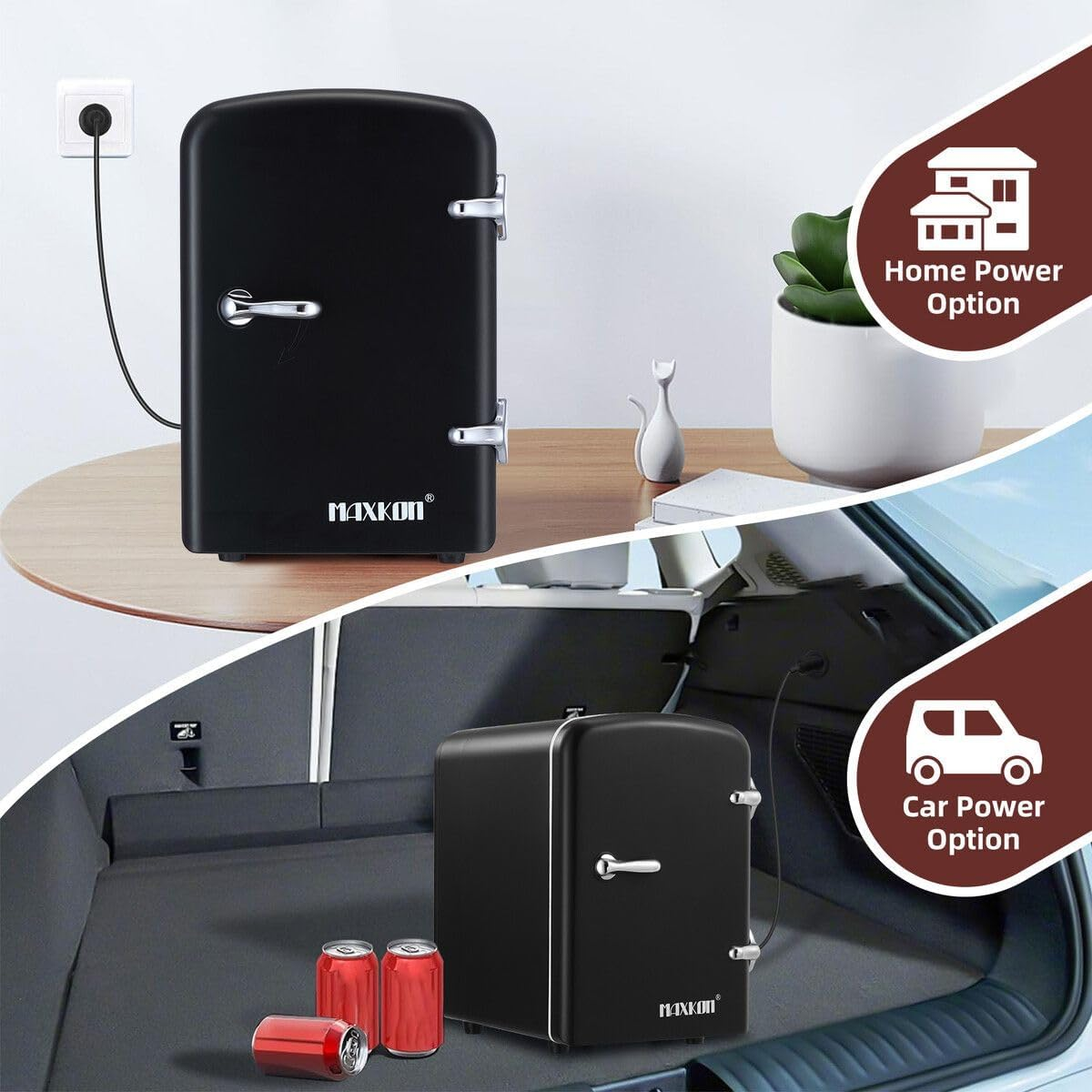 Maxkon 4L Mini Fridge 6 Can Portable Cooler Warmer Personal Countertop Refrigerator for Home Office Bar Car Drinks Skincare Cosmetics Foods, Black image number 6