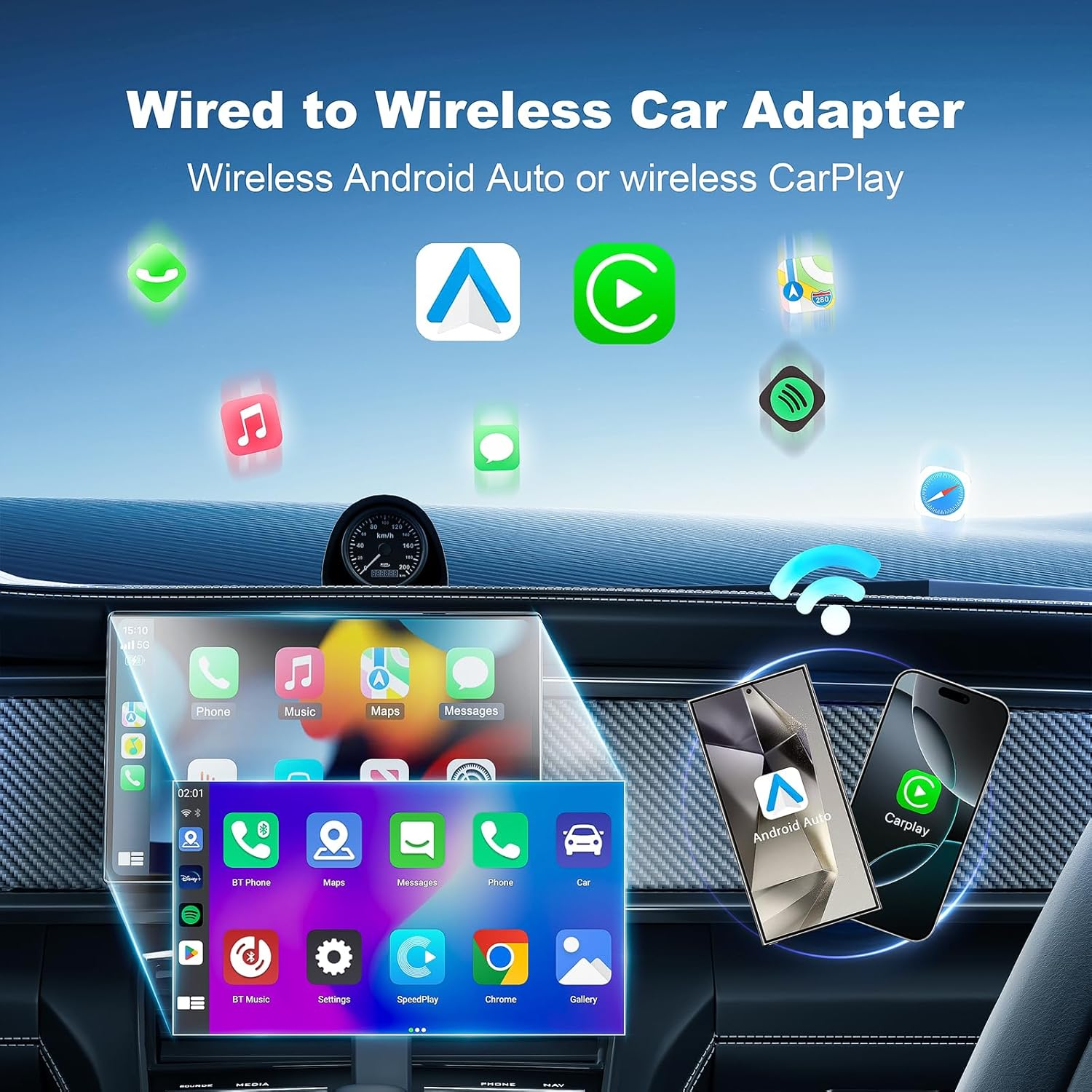 2-In-1 Mini Android Auto and Wireless Carplay Adapter Convert Factory Wired to Wireless Dongle, Compact Size USB Carplay Stick Android Auto Adapter for Ios 12+/Aandroid No Delay image number 6