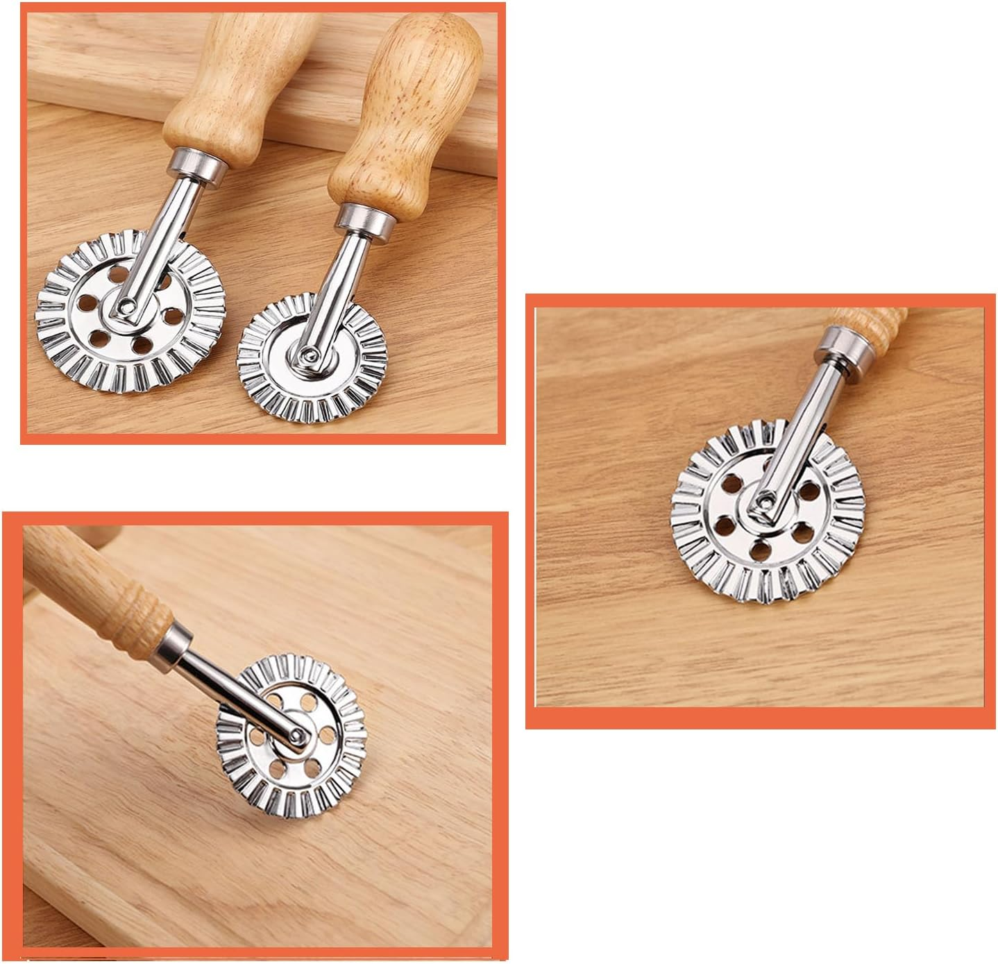 Shengsenfu Pasta Maker Cutter Wheel, Pastry Wheel Cutter, Ravioli Maker with Zinc Alloy Blade, Wooden Handle image number 6