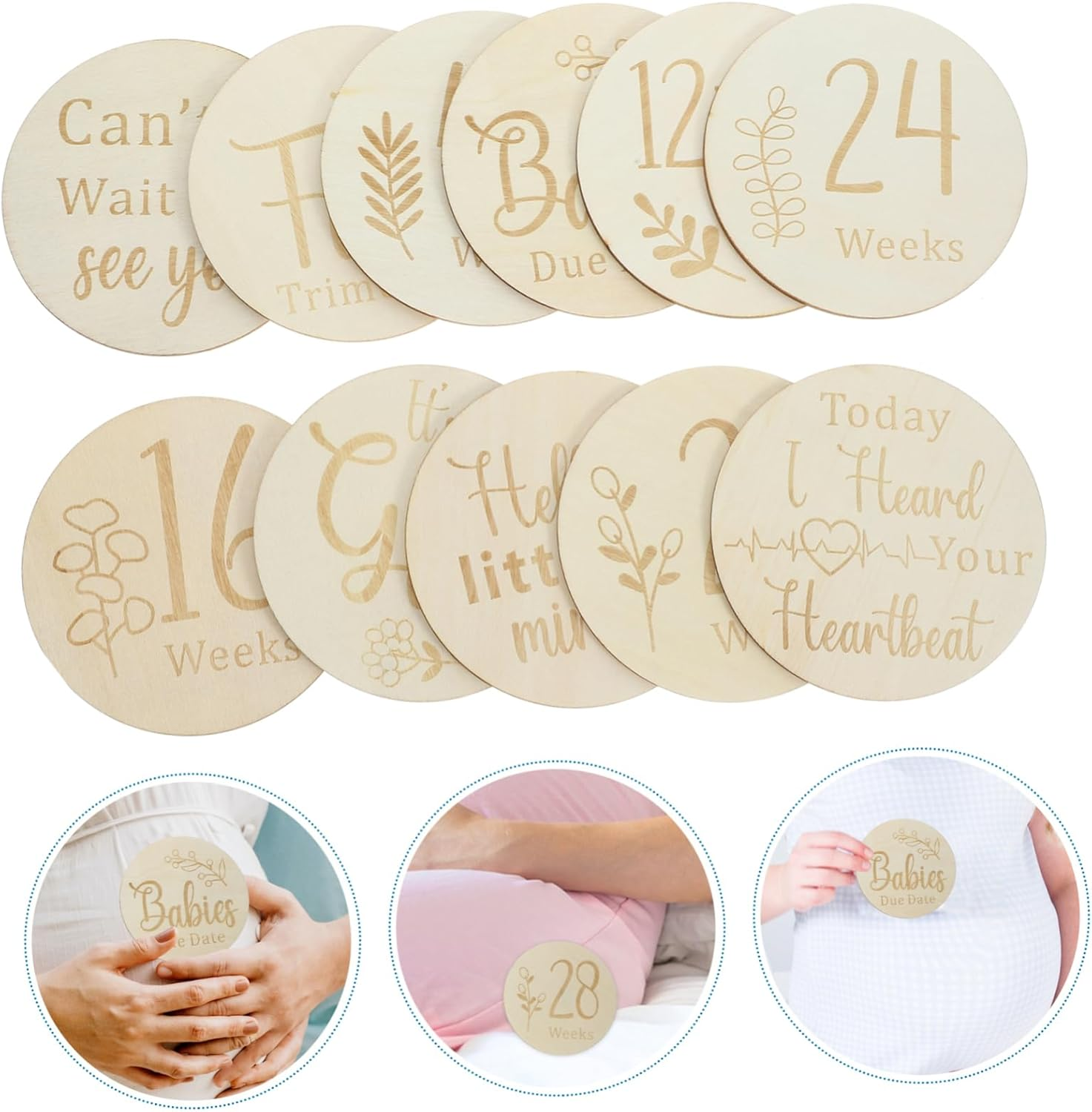 11Pcs Wooden Pregnancy Weekly Milestone Markers Growth Tracker Cards Photo Props for Pregnant Journey image number 3