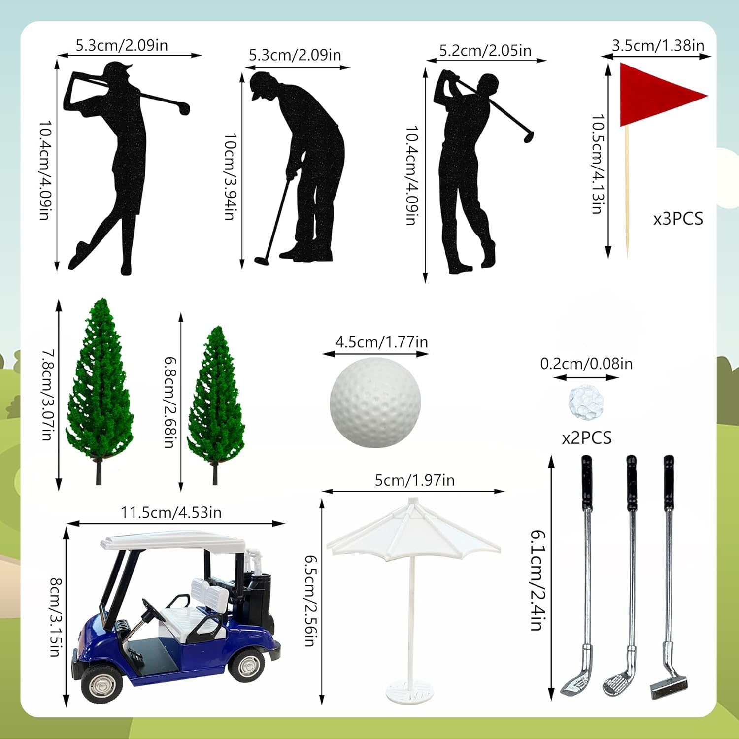 Golf Cake Decorations Golf Cart Cake Toppers Heading for the Green Cake Topper for Golfers with Cart Flag Golf Ball for Golf Theme Party Supplies (Blue) - Blue image number 2