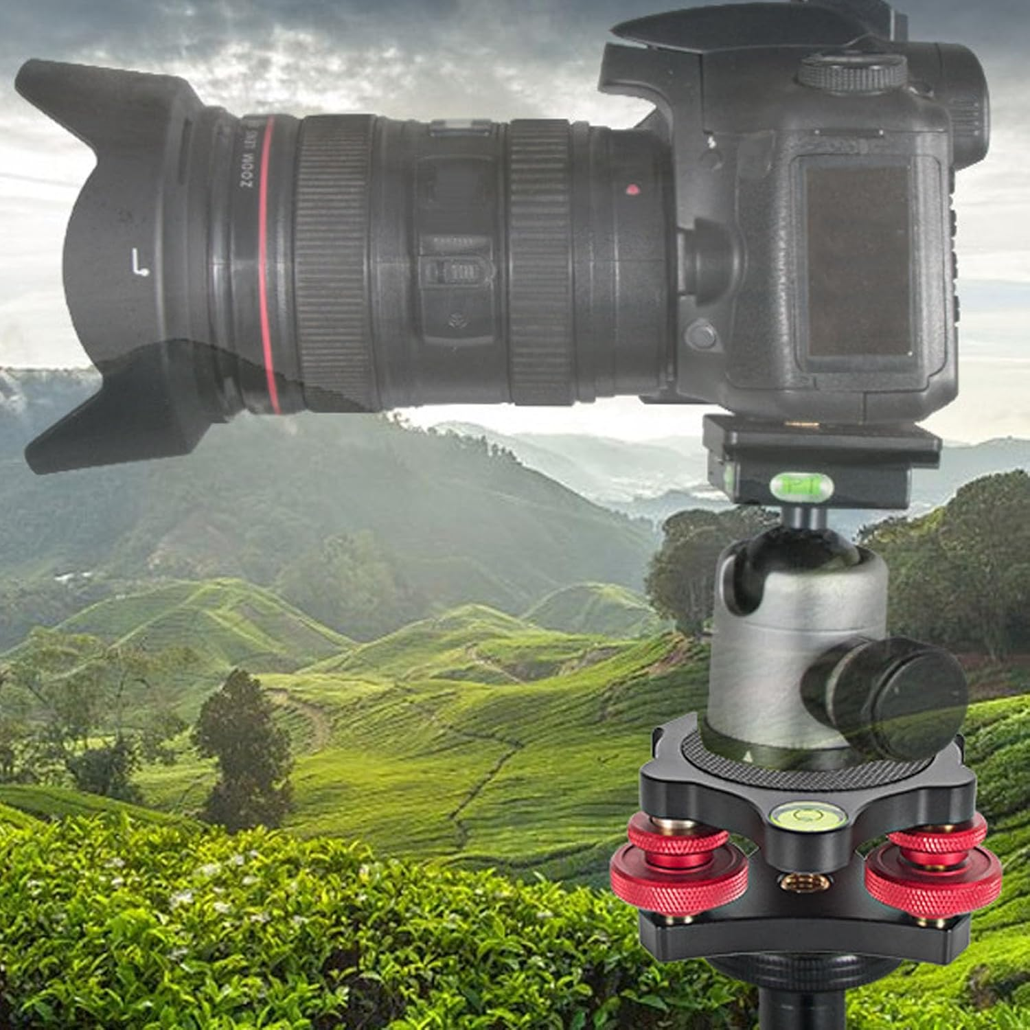 Tripod Head Leveling Base, Aluminum Alloy Triple Wheel Leveler Base with 3/8 Inch Thread, Camera Leveler Base with 3 Bubble Levels for Macro Panoramic Photography image number 4