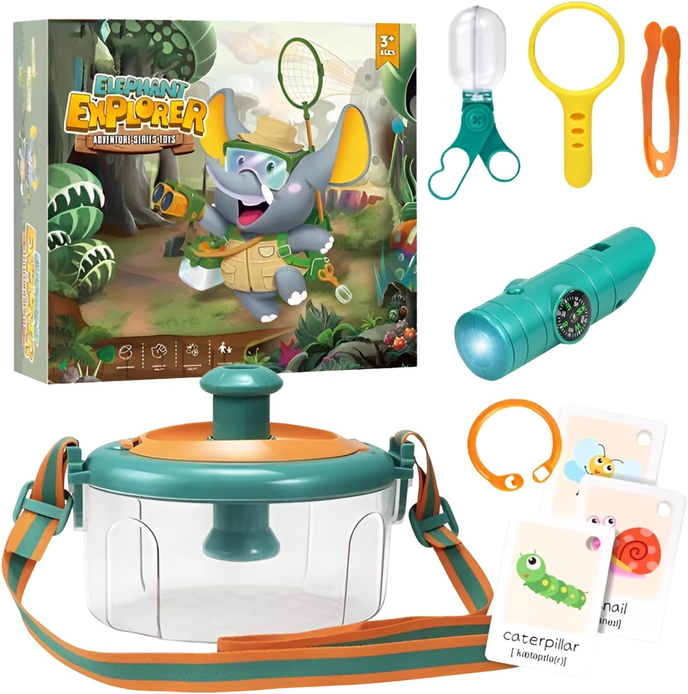 Why2Wise Bug Catcher Kit for Kids - Outdoor Explorer Kit with Insect Box, 2-In-1 Whistle and Compass, Magnifying Glass, Tweezers, Clamp, Insect Cards - Educational Toy 3+ Years Old Boys Girls image number 3