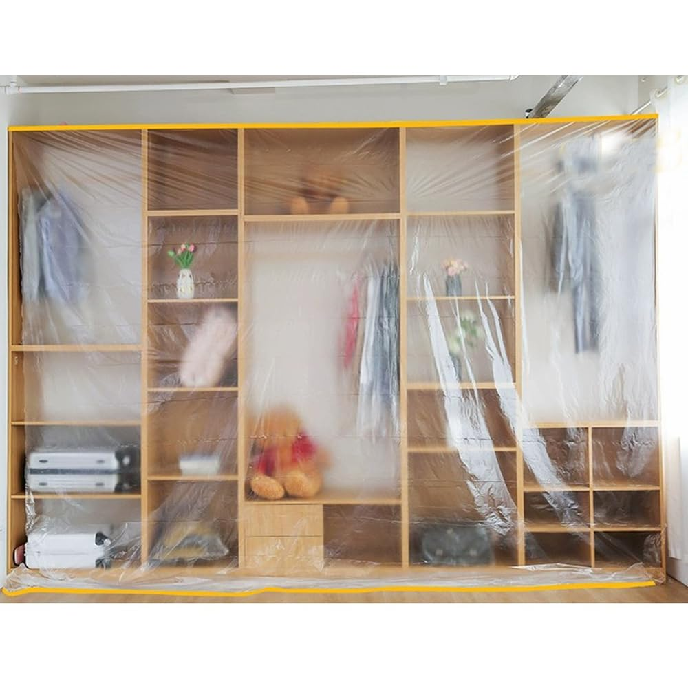 Double Pre-Taped Masking Film PE Drop Cloth Sheeting for Automotive Painting Furniture Living Room Dust-Proof Protect(320Cmx20M, 1Pc) image number 3