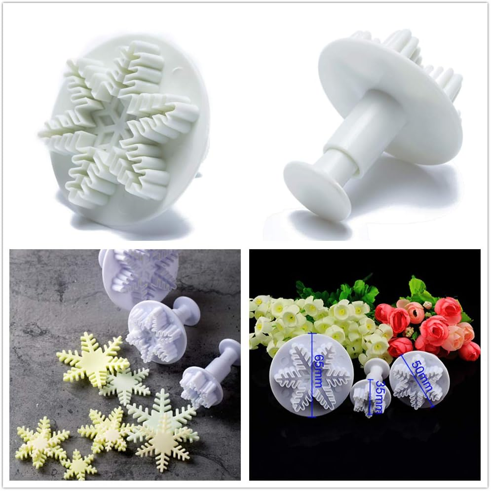 Set of 4 Jevenis Snowflake Fondant Mold 3D Christmas Cake Decorations Winter Cupcake Topper for Chocolate Candy Soap Cake Baking Decoration (White1) image number 3