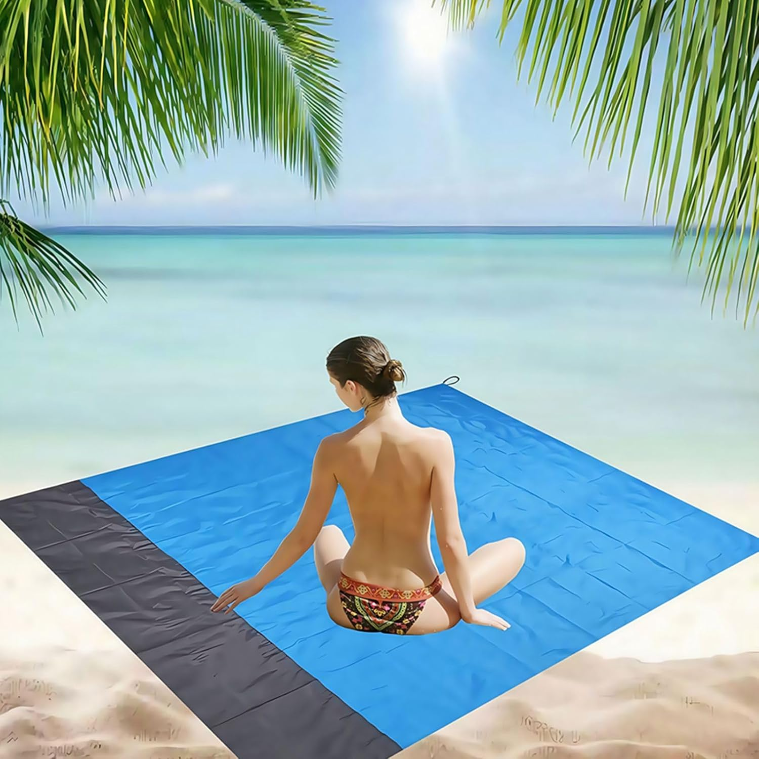 Extra Large Waterproof Picnic Blanket ： Beach Mat, Outdoor Camping Mat &ndash; Foldable, Portable, Sandproof, Tear-Resistant with Carry Bag for Family & Travel (Blue)