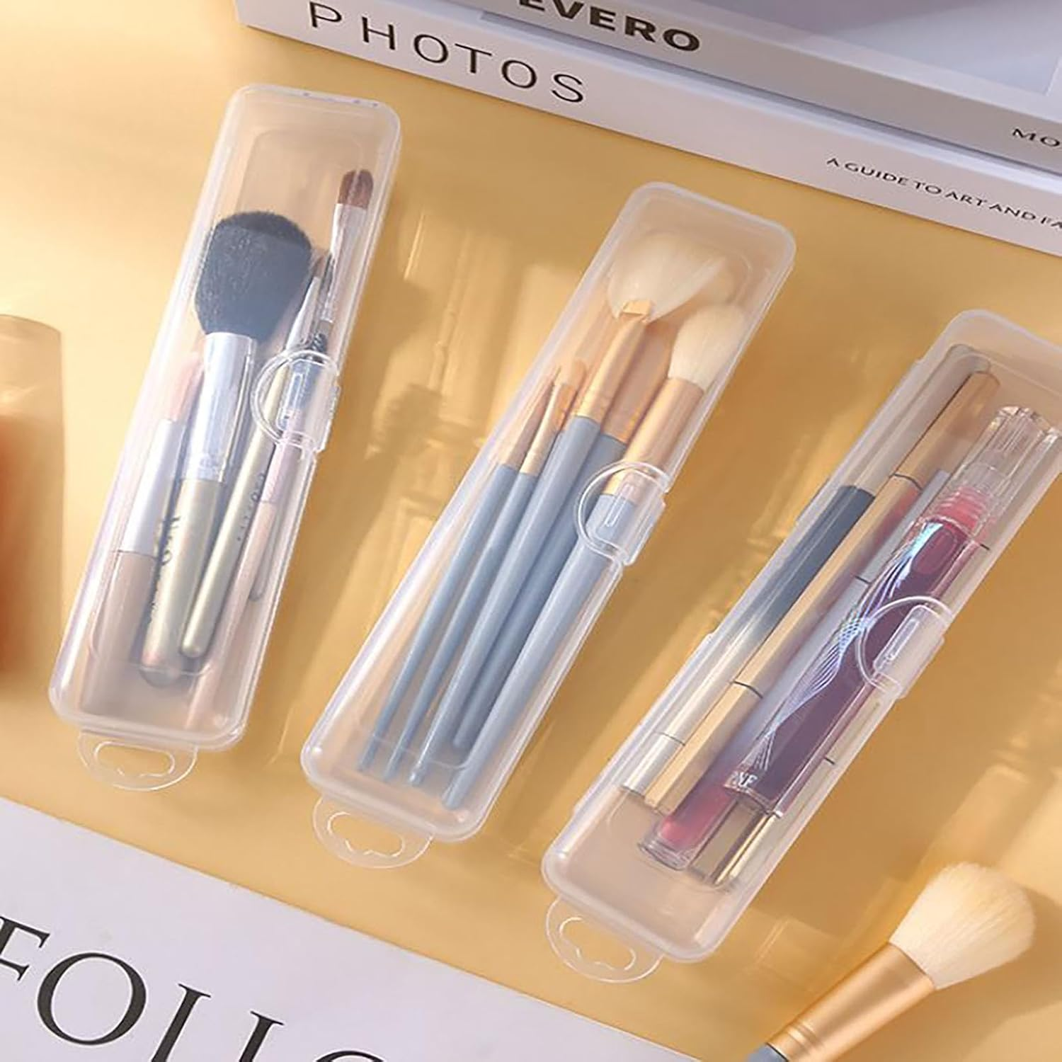 SYGELER 2 Pack Transparent Travel Makeup Brush Case, Makeup Brush Holder,Portable Travel Tableware Storage Case Flatware Box image number 3