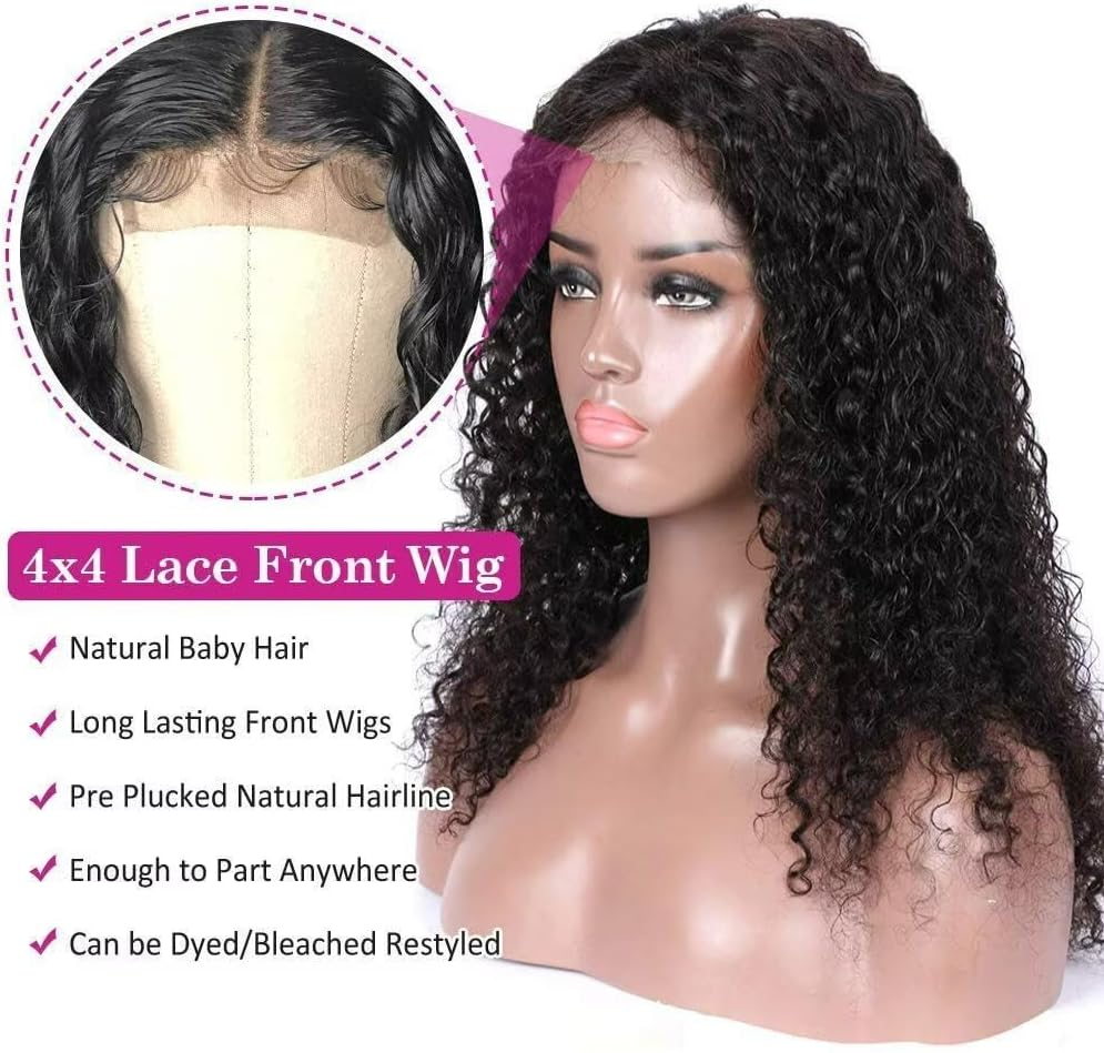 Real Hair Wig 4X4 HD Water Wave Lace Front Wig Human Hair Brazilian Real Hair Wig Black Women Virgin Human Hair Wigs for Black Women 180% Density 16 Inches