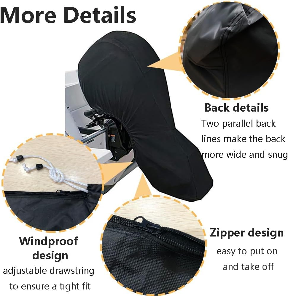 Outboard Motor Cover Fit 30-60 HP Motor, Full Boat Motor Cover Waterproof 420D Heavy Duty Oxford Fabric with PVC Coating, Windproof Outboard Engine Hood Covers with Zipper, Universal, Black image number 4