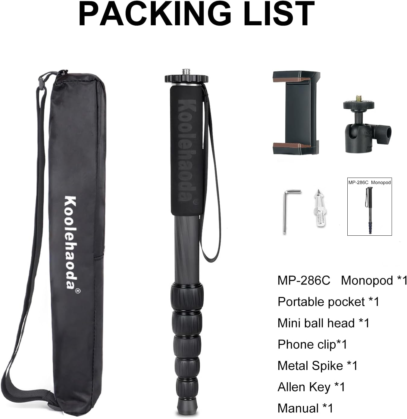 Koolehaoda Carbon Fiber Monopod, 6-Section Portable Compact Camera Monopod Unipod Stick. Max Load 22Lbs/10Kg - MP286C image number 2