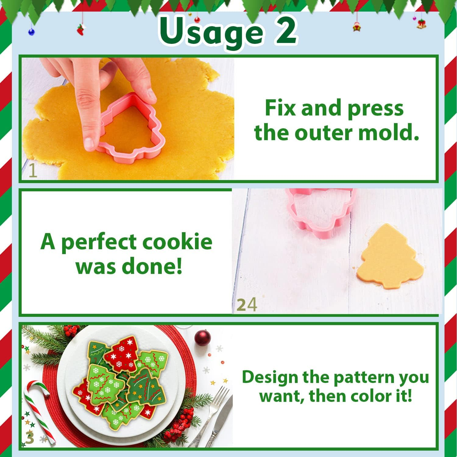 Leesgel Christmas Cookie Cutters, 3D Christmas Holiday Cookie Cutters Shapes with Santa/Xmas Tree/House/Deer, Christmas Party Decorations Ornaments image number 1