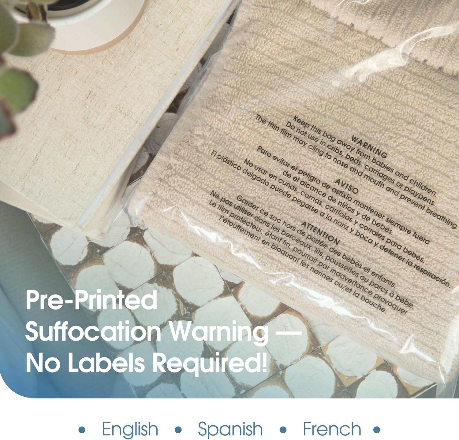 Spartan Industrial - 18&rdquo; X 24&rdquo; (200 Count) Self Seal Clear Poly Bags with Suffocation Warning for Packaging, Clothes - Resealable Glue image number 1