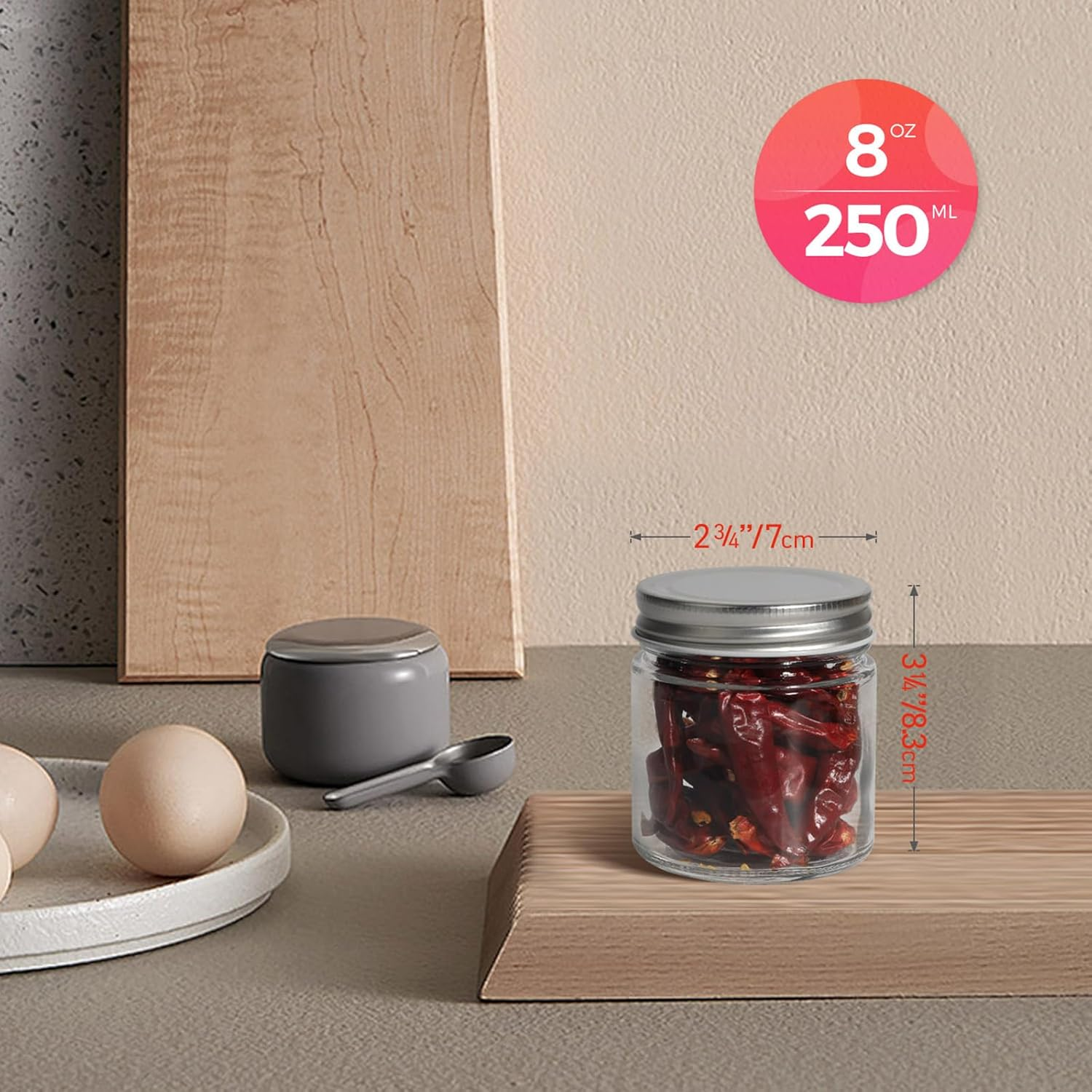 Comsaf Mason Jars with Airtight Metal Regular Lids(8Oz/250Ml), Sealed Clear Glass Canning Jars with Wide Mouth for Spices, Honey, Jam, Jelly, Ideal for Wedding Favors, Baby Shower Favors, Set of 12 image number 4