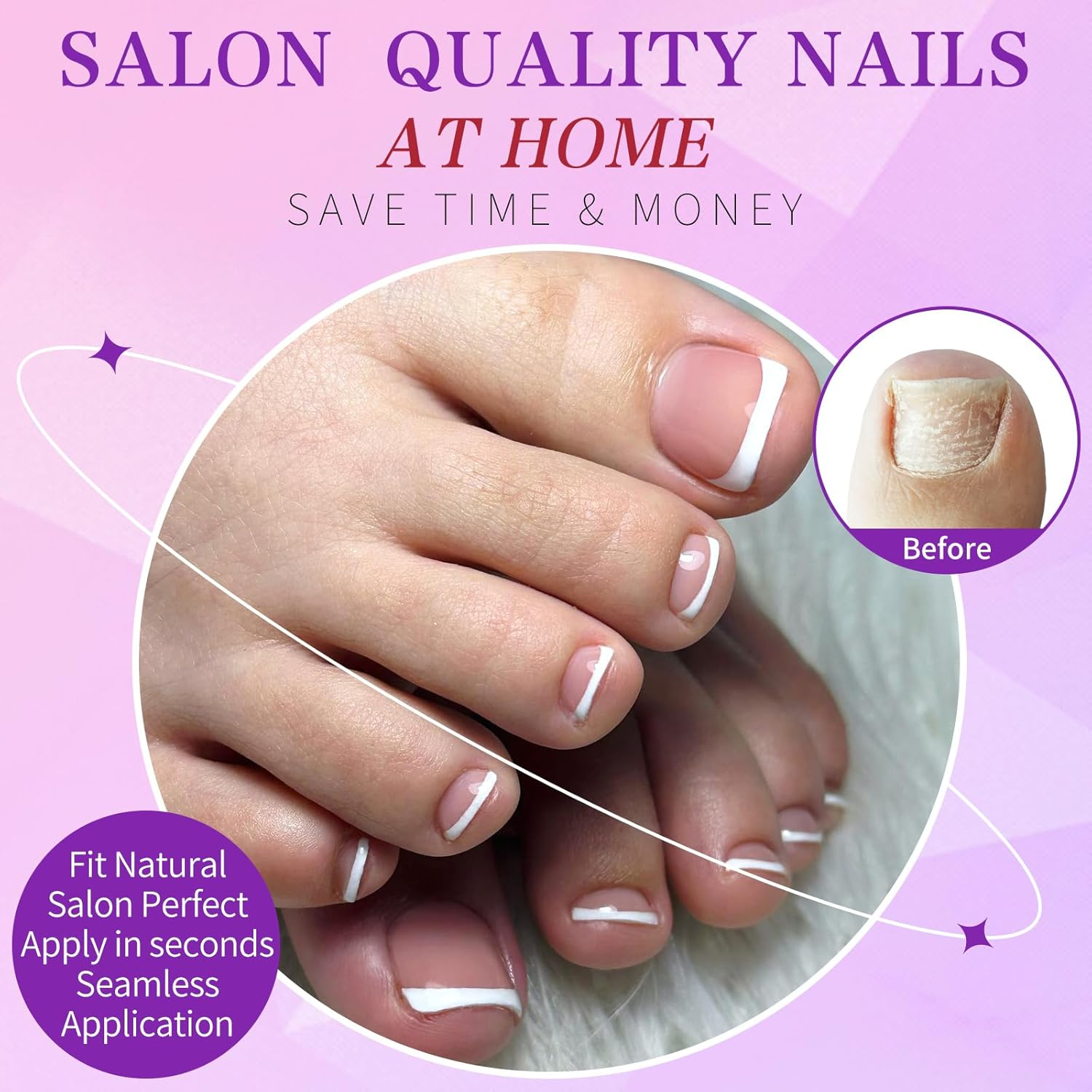 Lifextol 240Pc Press on Toenails for Women Toe Press on Nails French Tip Toe Nail Press Ons with Adhesive Tabs, Glue on False Nail Tips Toe Acrylic False Nails Press Ons Pos