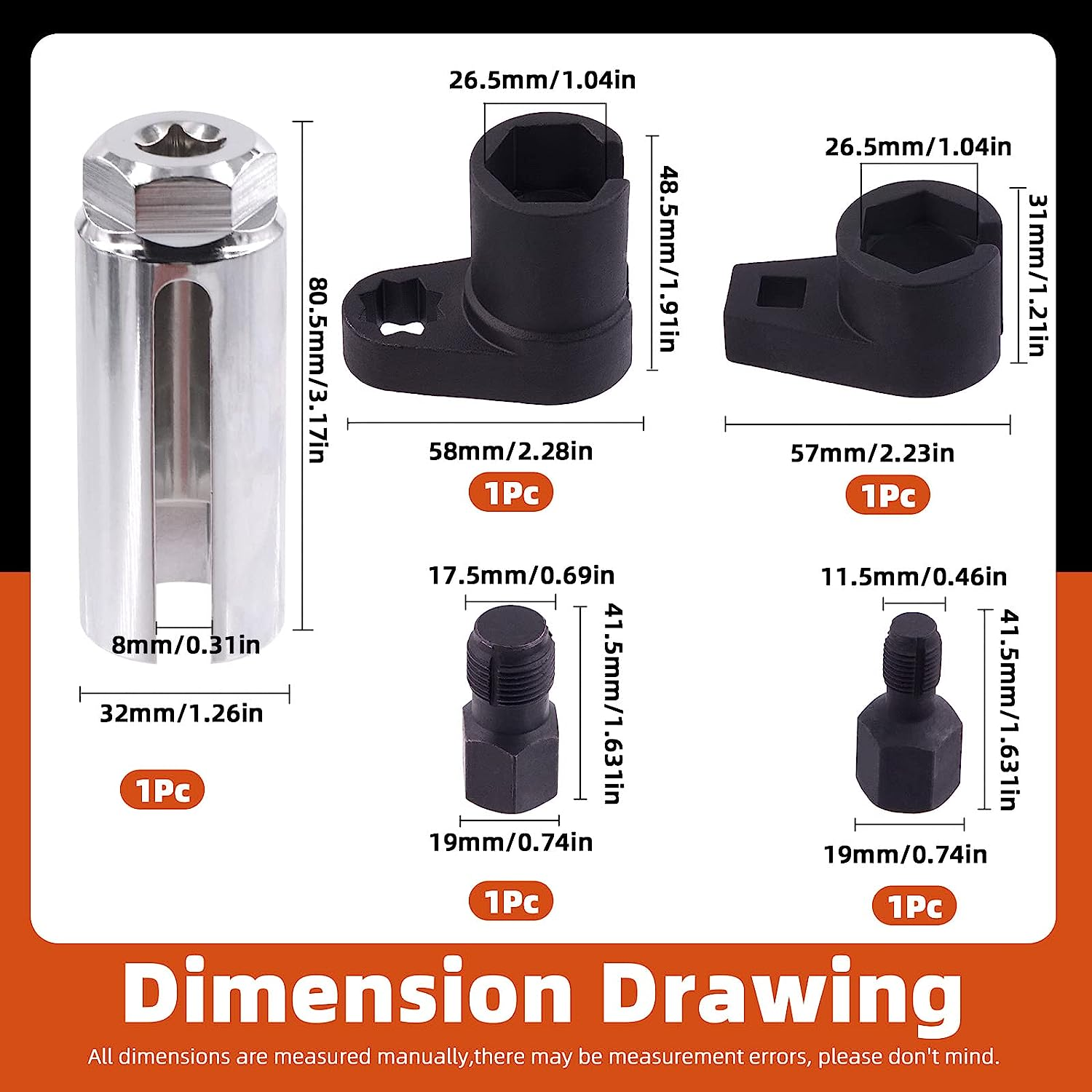 Tanstic 5Pcs Automotive Oxygen Sensor Socket Kit, Oxygen Sensor Offset Wrench Removal Tool and Thread Chaser Set with Storage Box for Vehicle image number 6