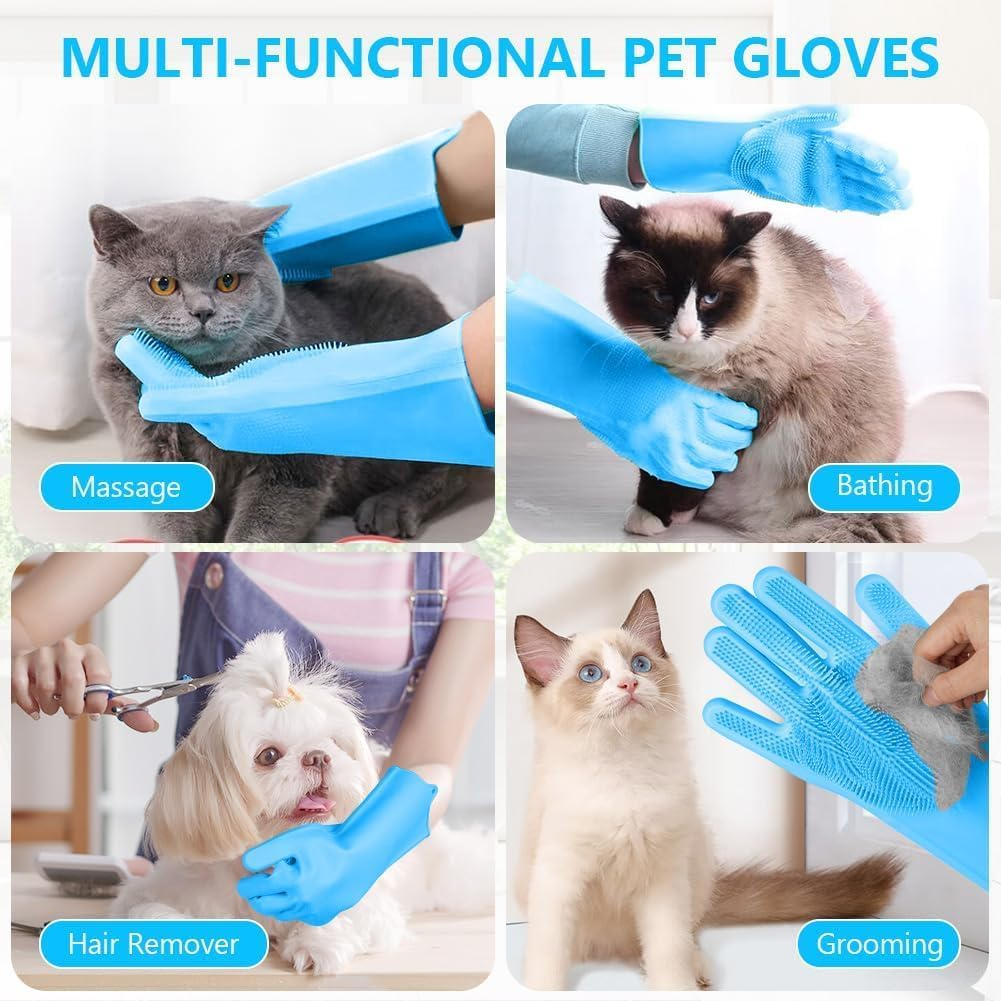 Pet Grooming Gloves -Heat Resistant Silicone Gloves with High-Density Teeth- Massage Mitt with Enhanced Five Finger Design - Efficient Deshedding Glove for Dogs, Cats image number 4